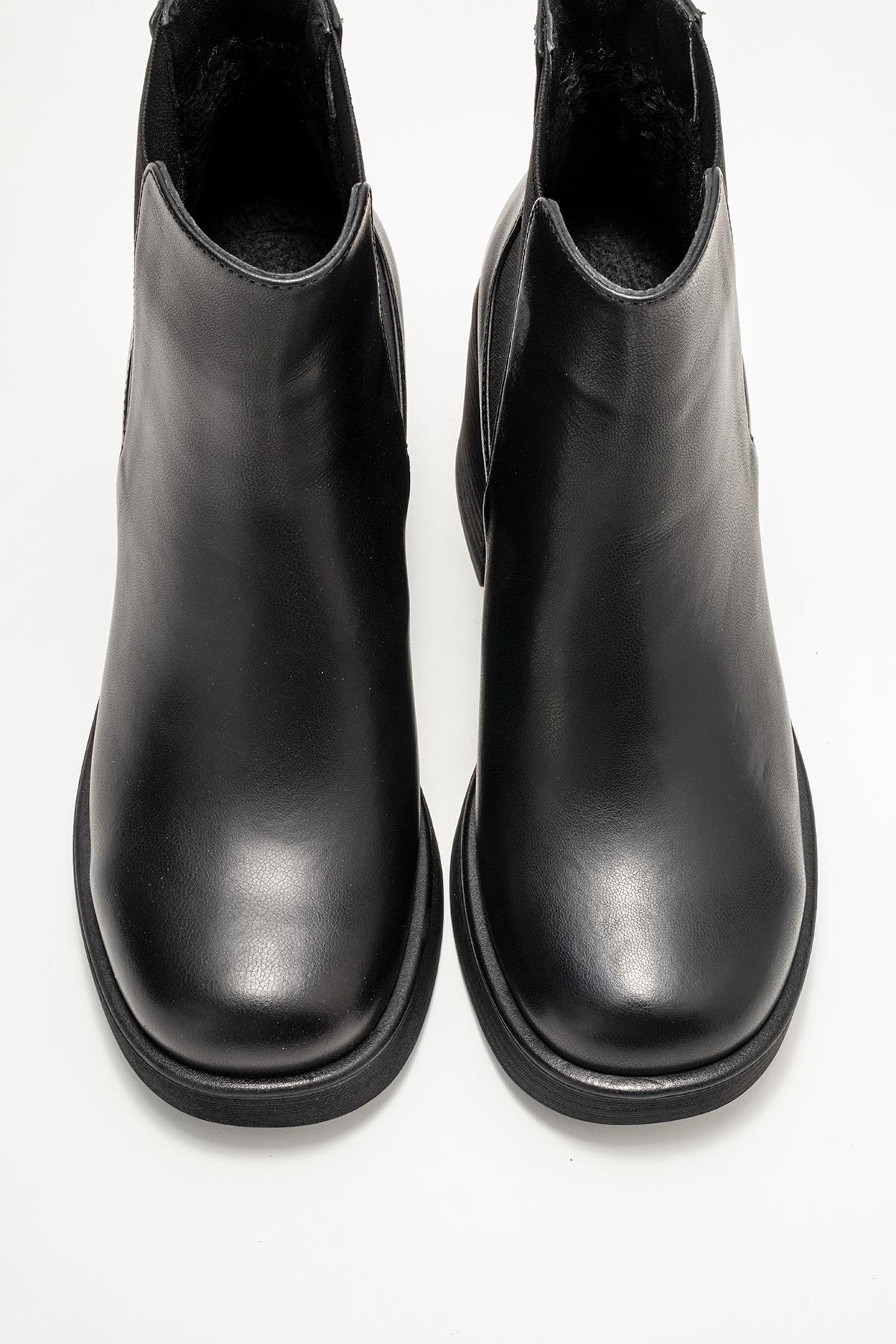 Lysa - Black Genuine Leather Elastic Platform Heel Boot (Women)