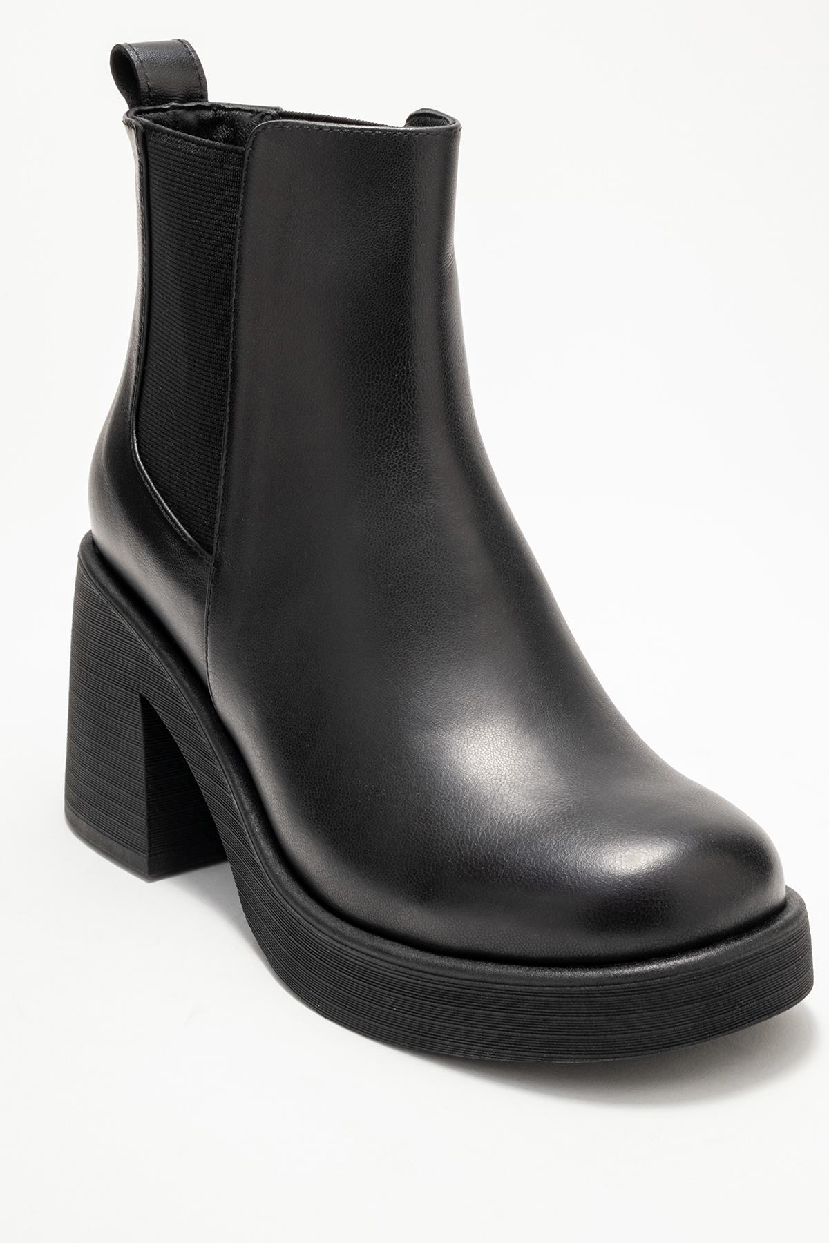Lysa - Black Genuine Leather Elastic Platform Heel Boot (Women)