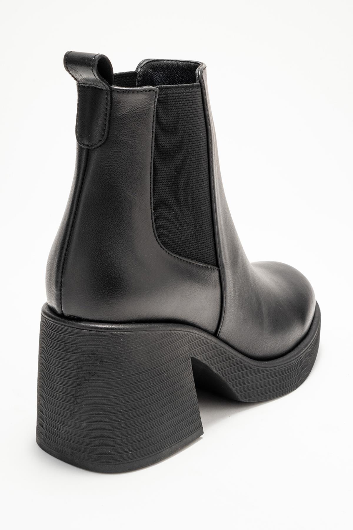 Lysa - Black Genuine Leather Elastic Platform Heel Boot (Women)