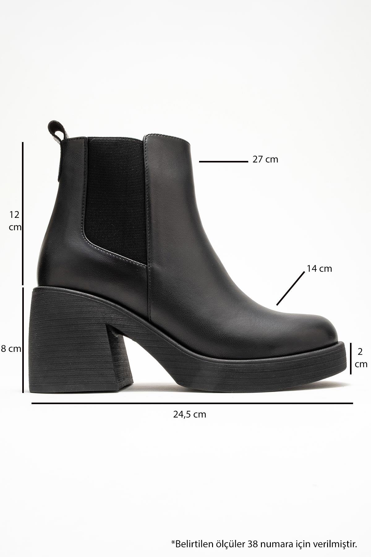 Lysa - Black Genuine Leather Elastic Platform Heel Boot (Women)