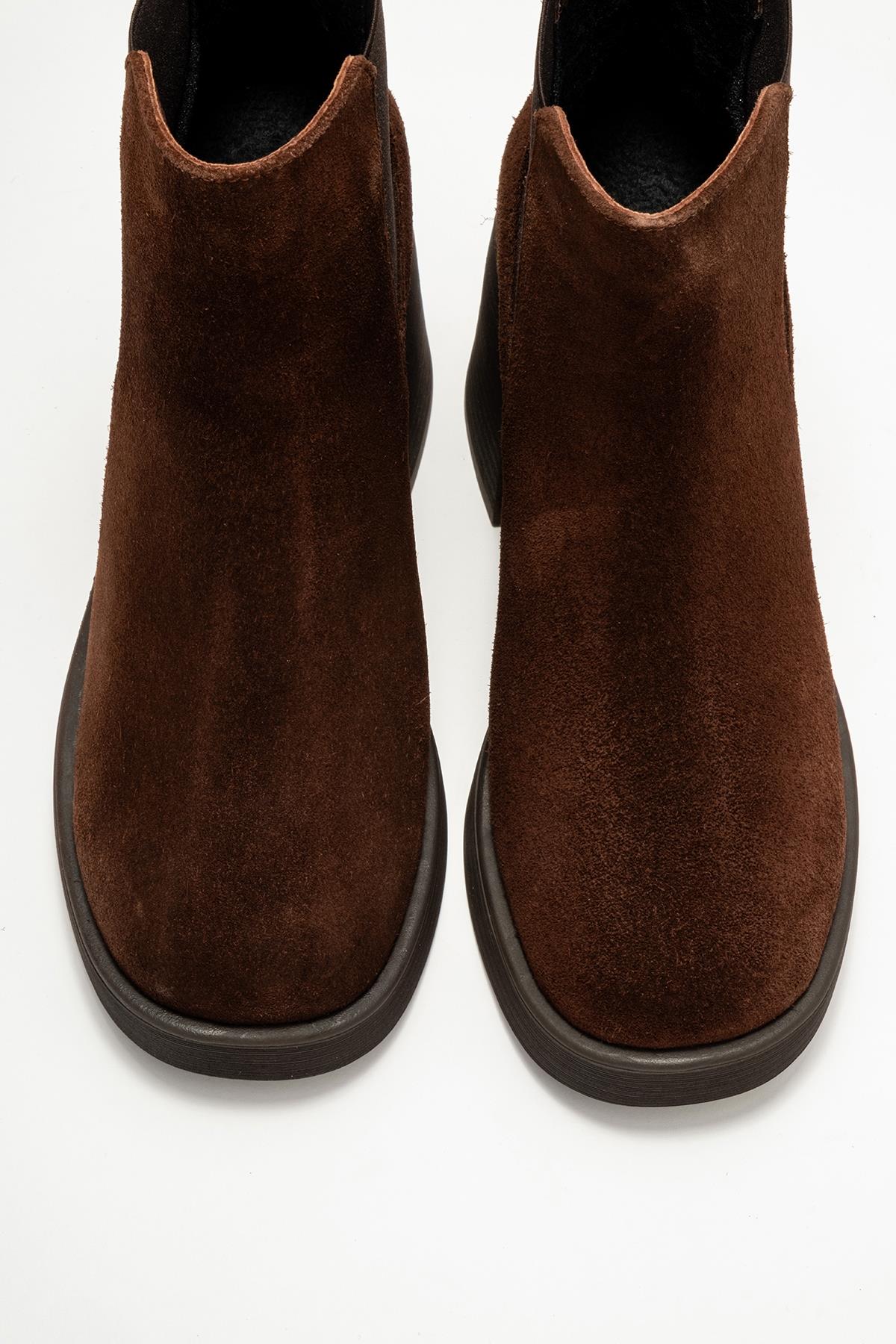 Lysa - Brown Suede Genuine Leather Elastic Platform Heel Boot (Women)