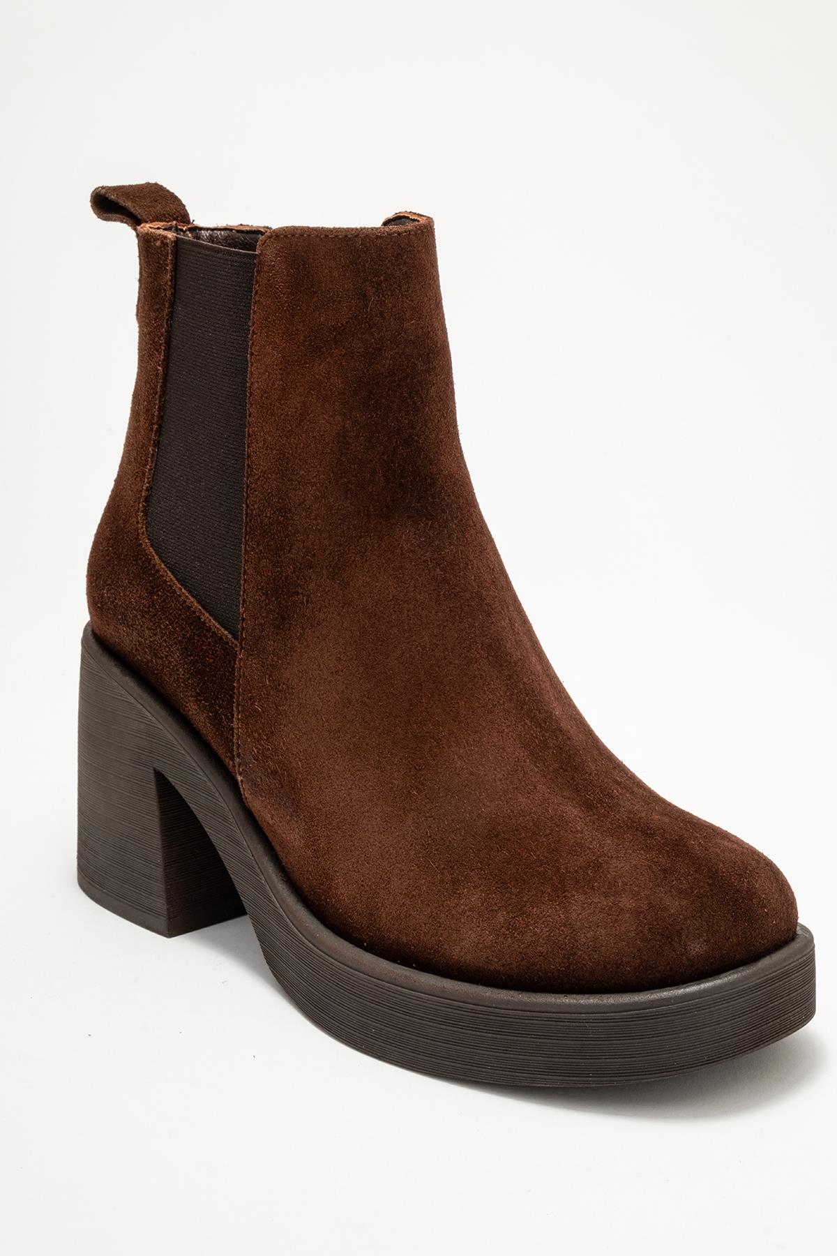 Lysa - Brown Suede Genuine Leather Elastic Platform Heel Boot (Women)