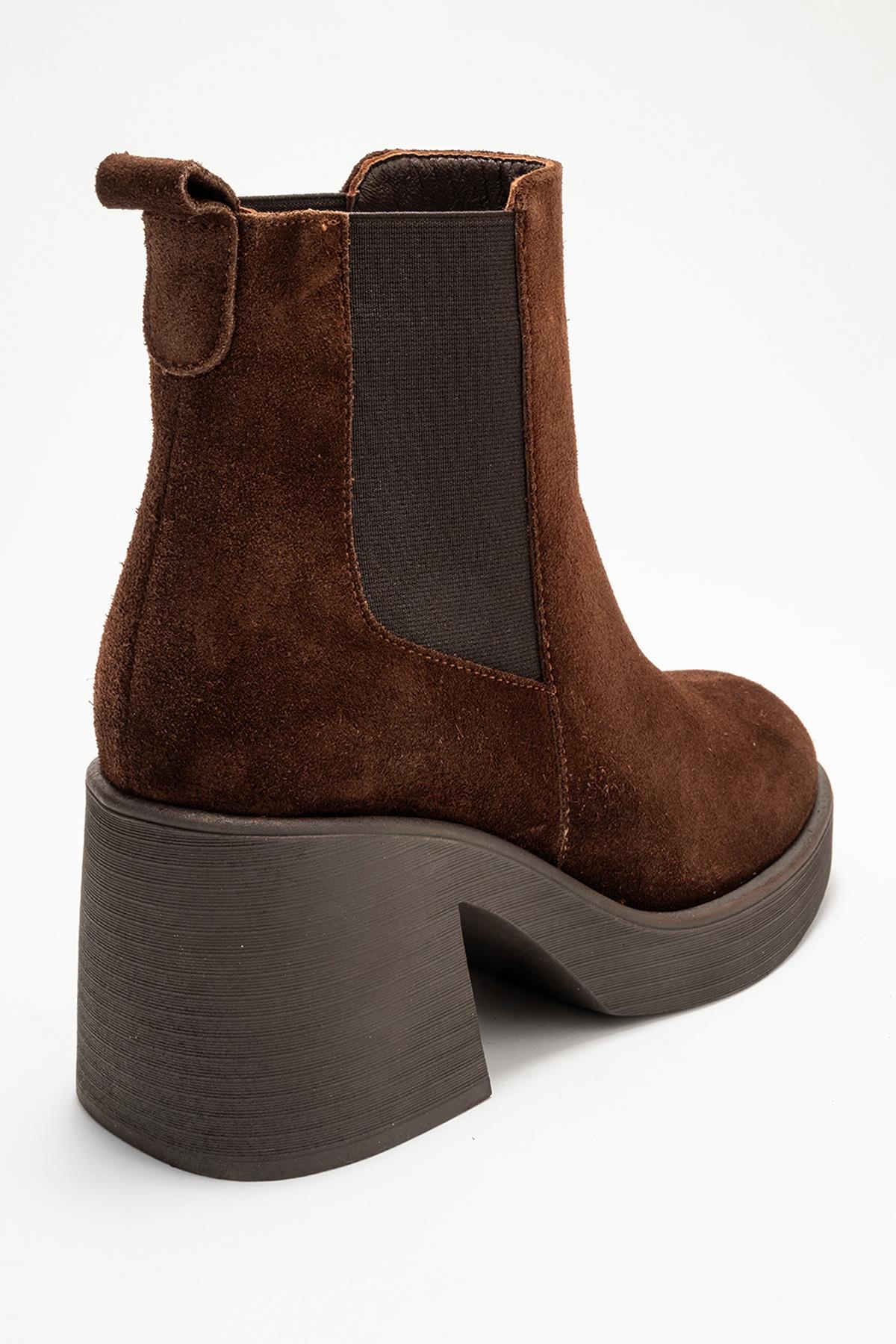 Lysa - Brown Suede Genuine Leather Elastic Platform Heel Boot (Women)
