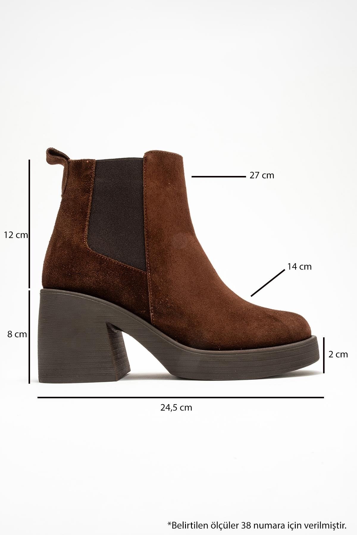 Lysa - Brown Suede Genuine Leather Elastic Platform Heel Boot (Women)