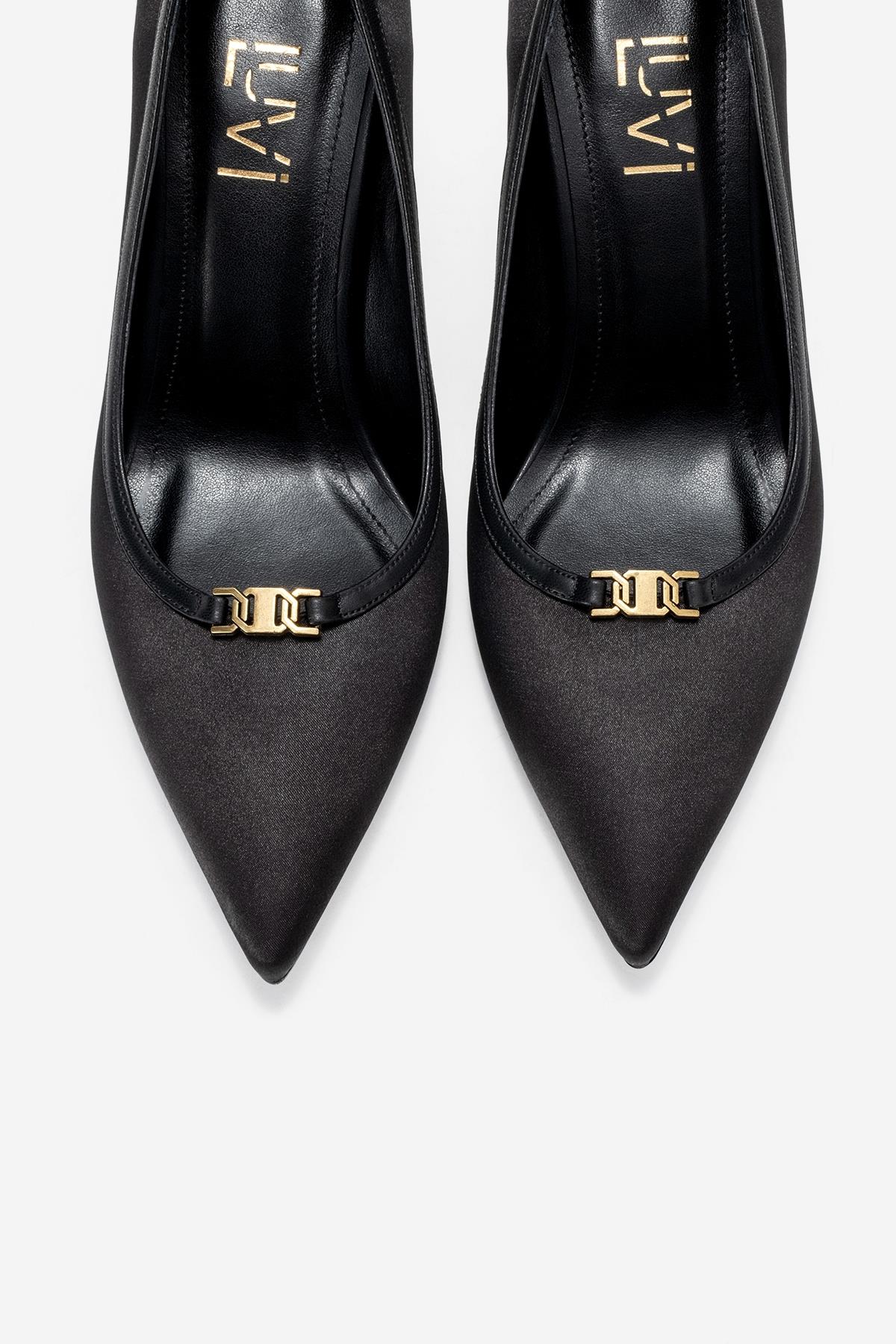Milos - Black Satin Buckle High Heel (Women)