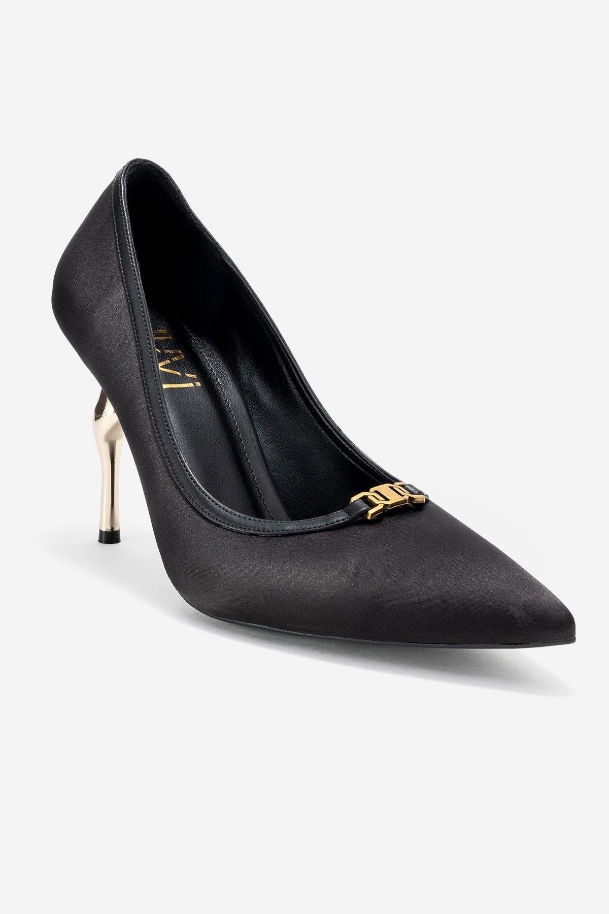 Milos - Black Satin Buckle High Heel (Women)