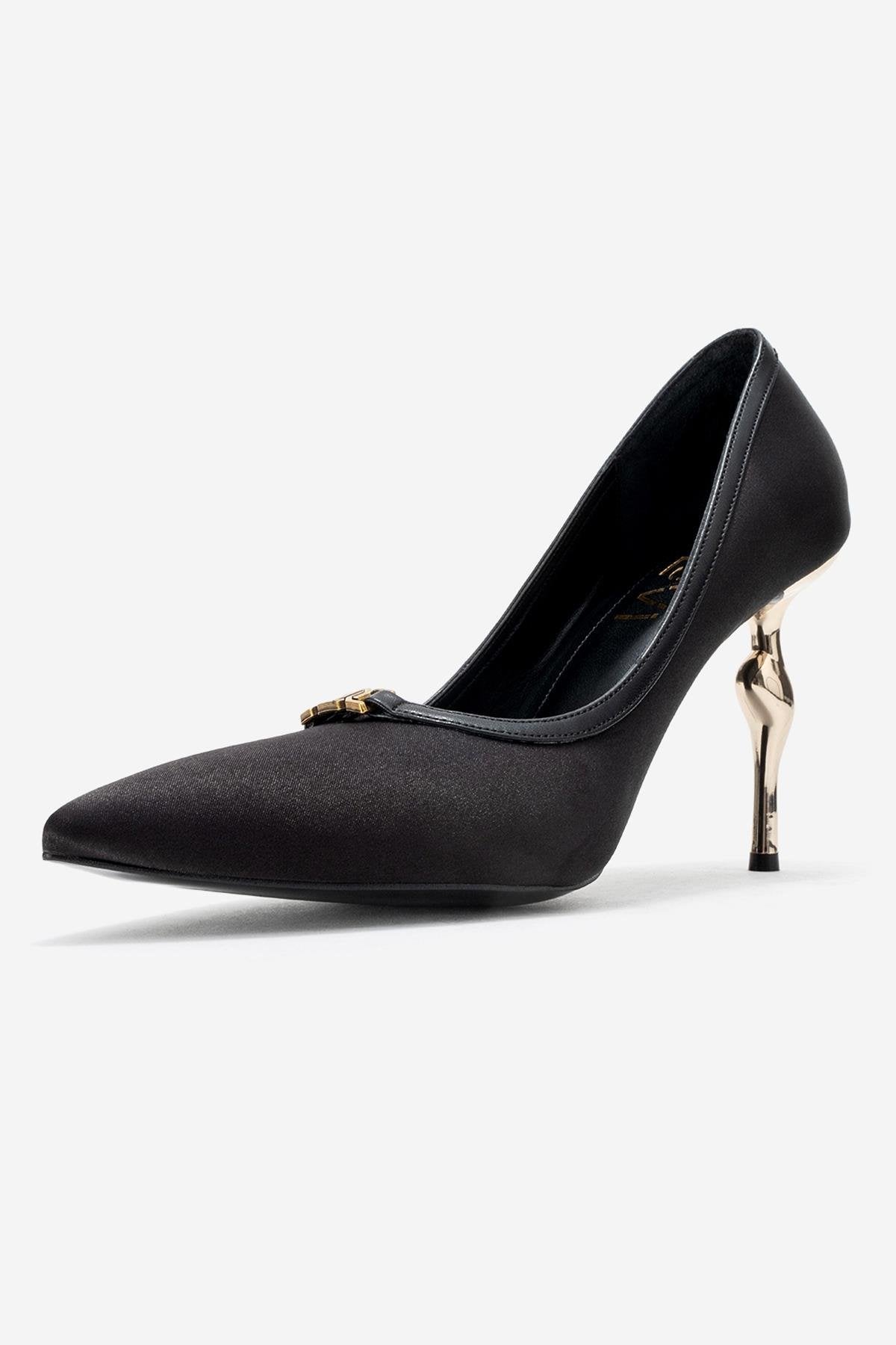Milos - Black Satin Buckle High Heel (Women)