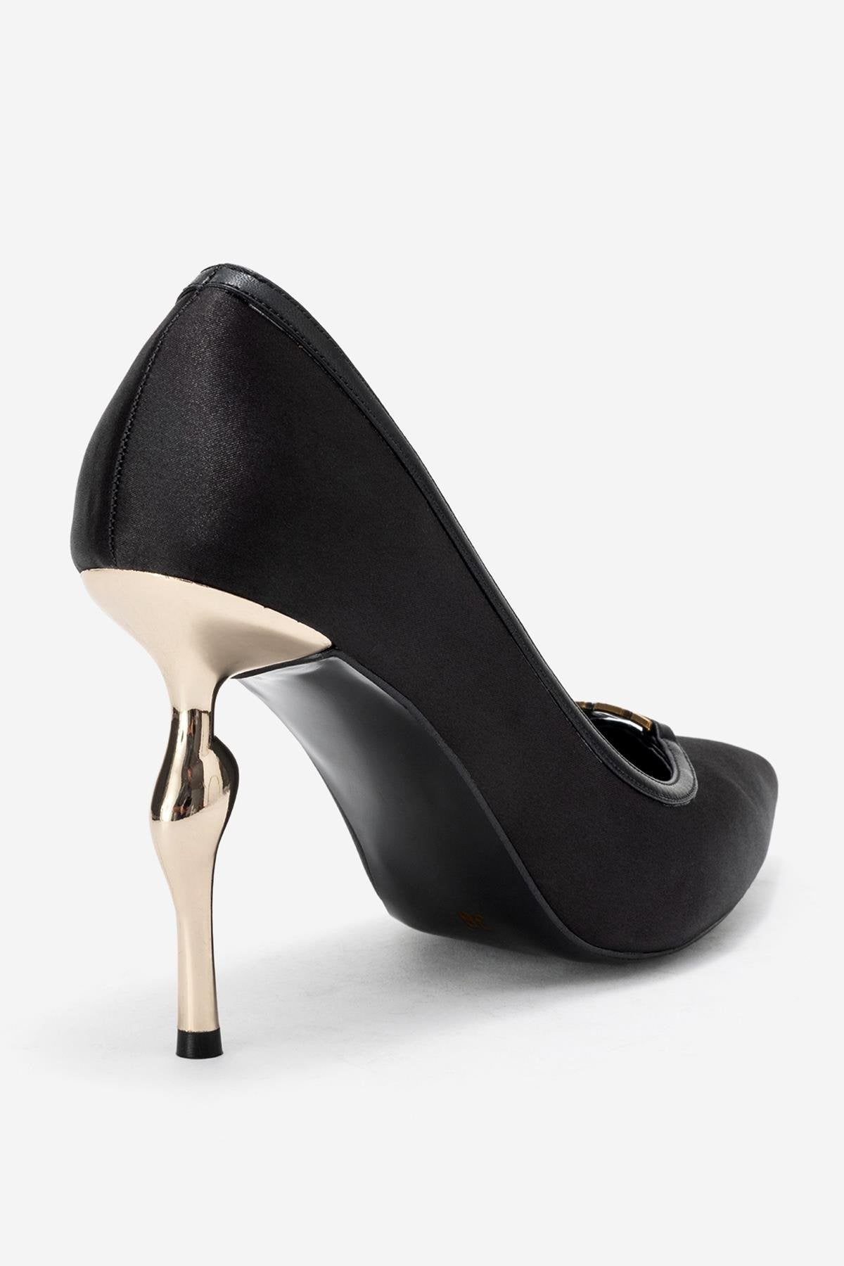 Milos - Black Satin Buckle High Heel (Women)