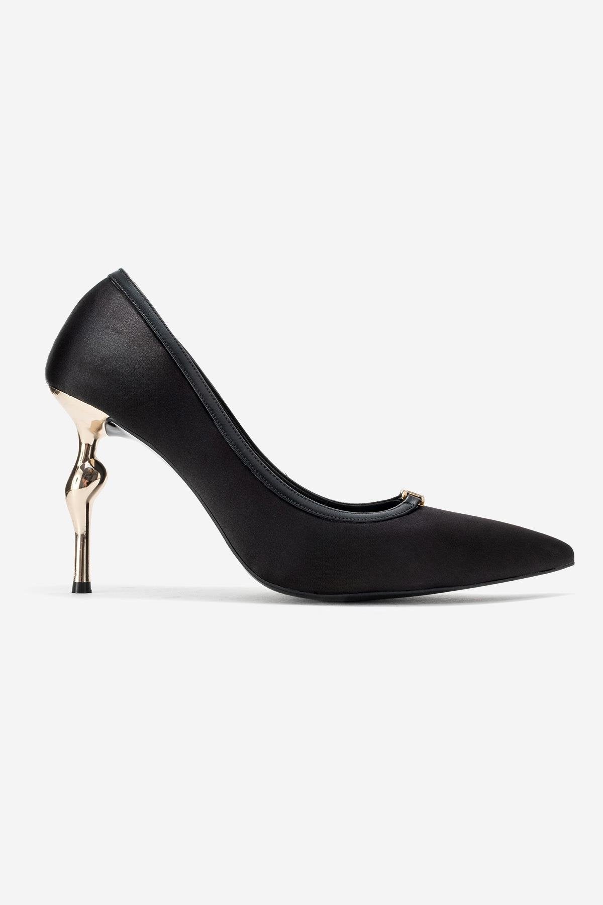 Milos - Black Satin Buckle High Heel (Women)