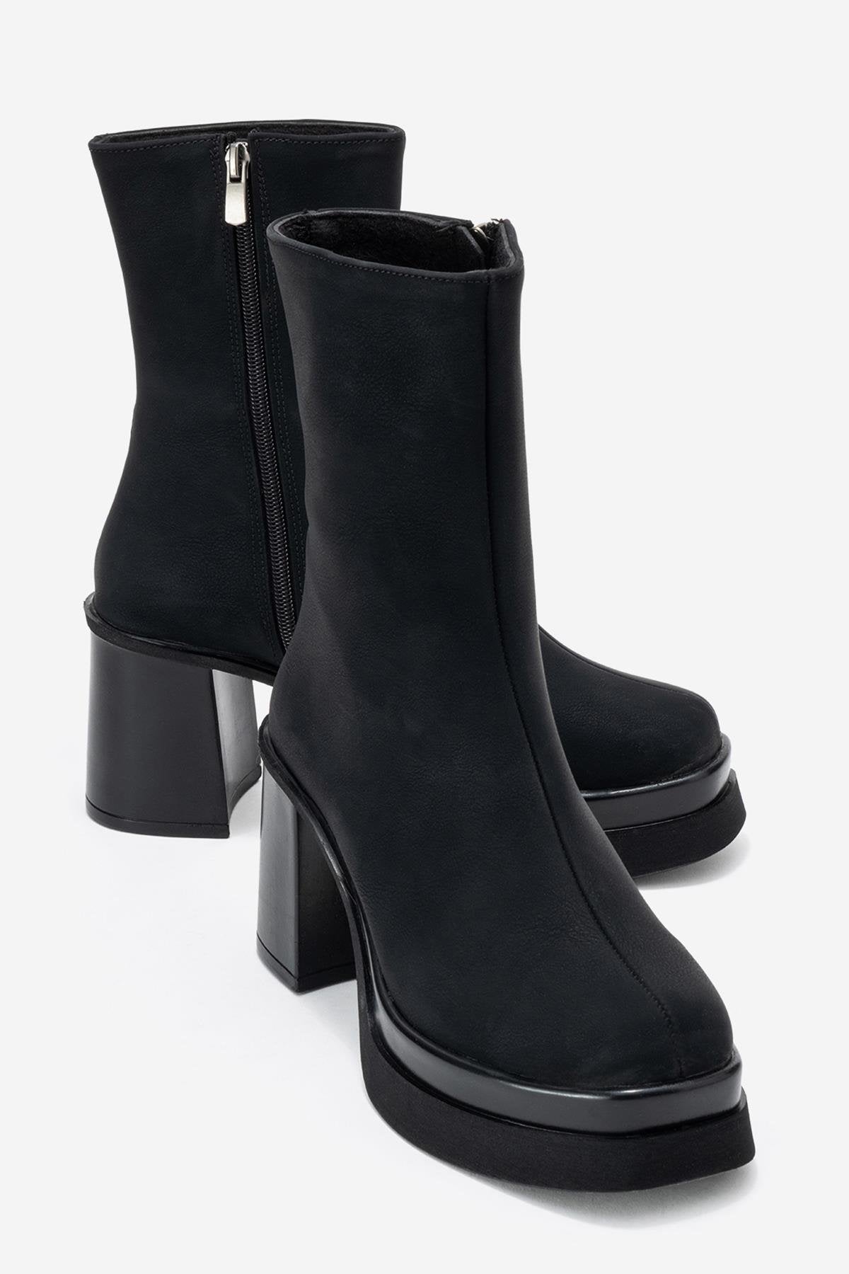 Valen - Black Platform Heel Boot (Women)