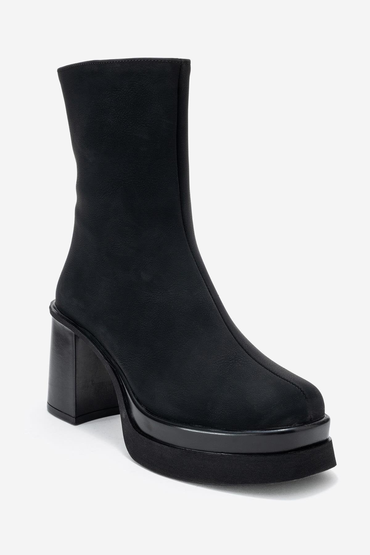 Valen - Black Platform Heel Boot (Women)
