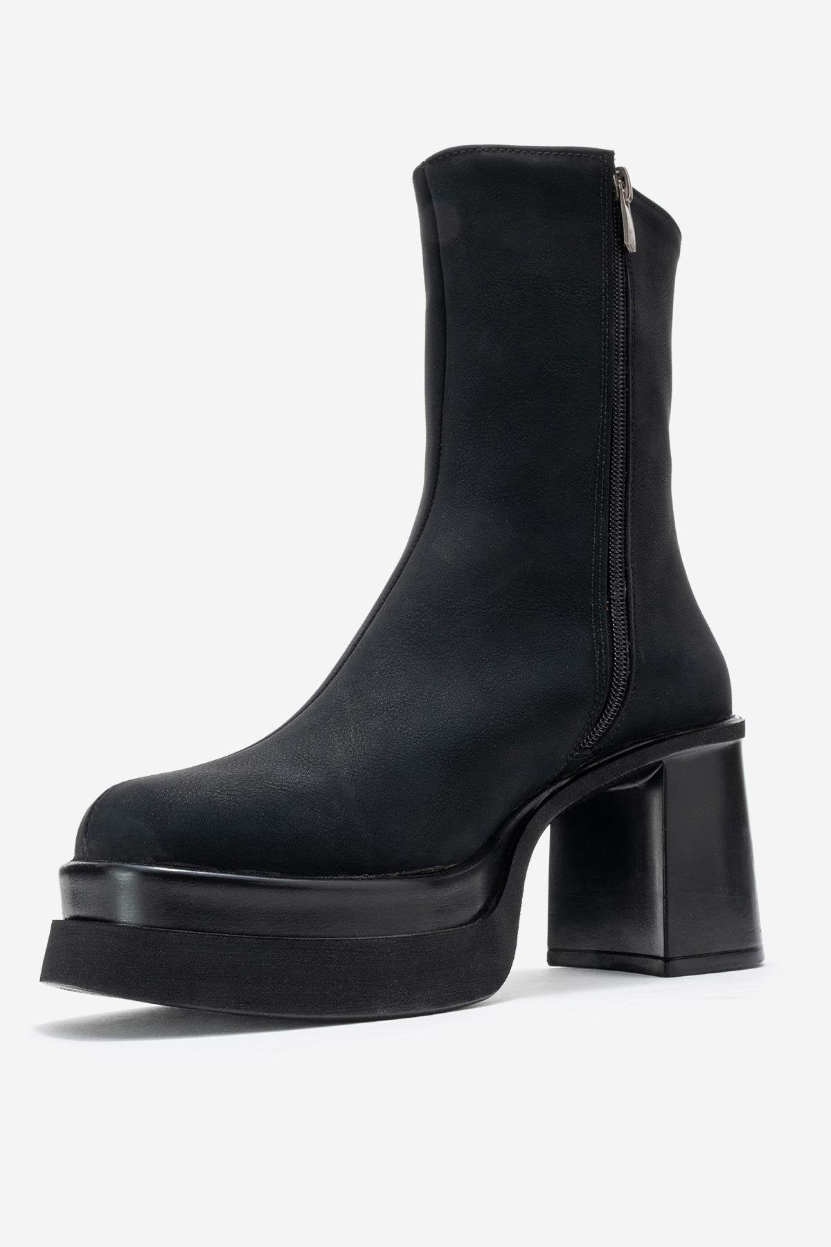 Valen - Black Platform Heel Boot (Women)