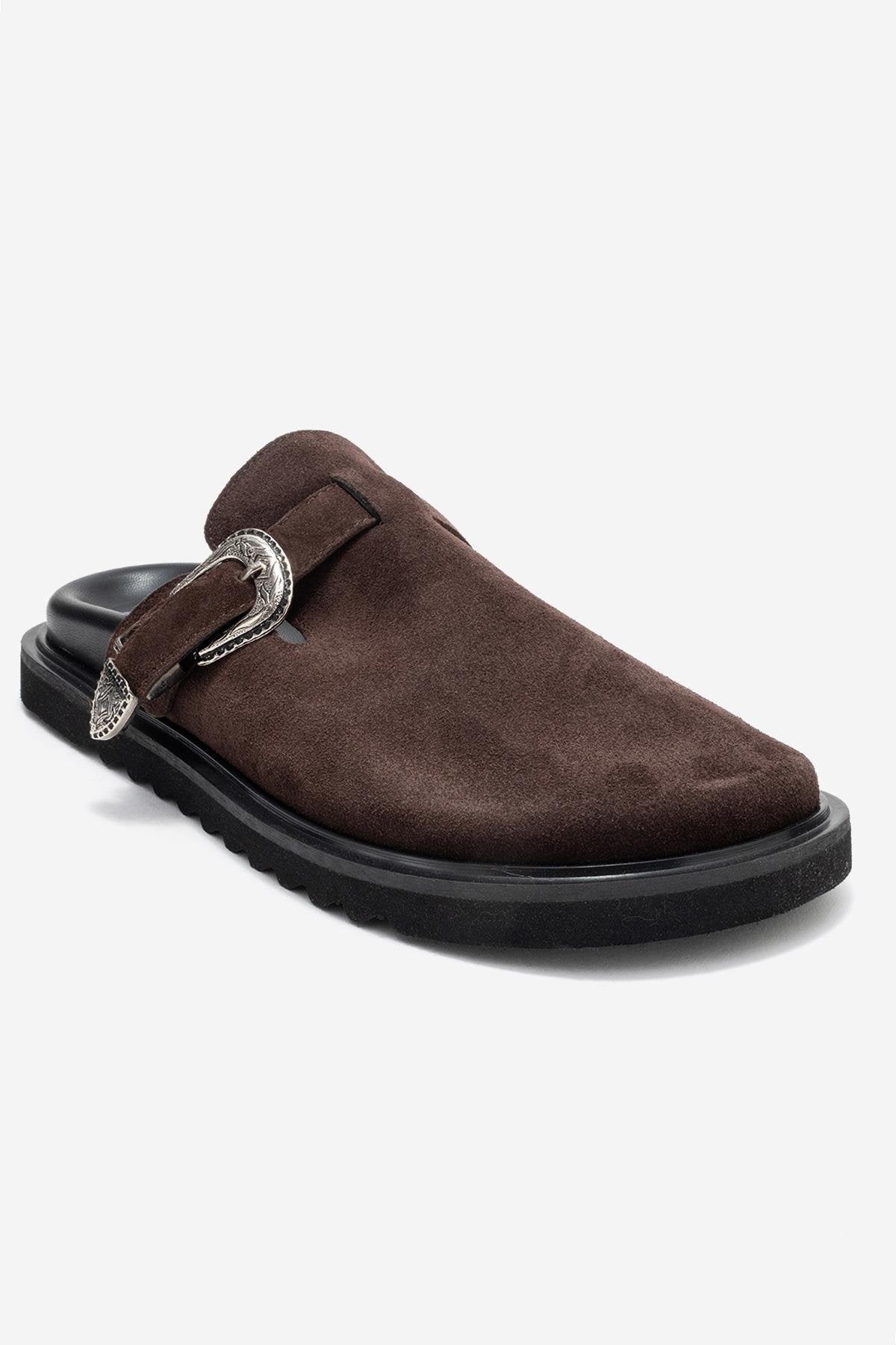 Vesta - Brown Buckle-Detail Genuine Leather Closed-Toe Mule (Women)