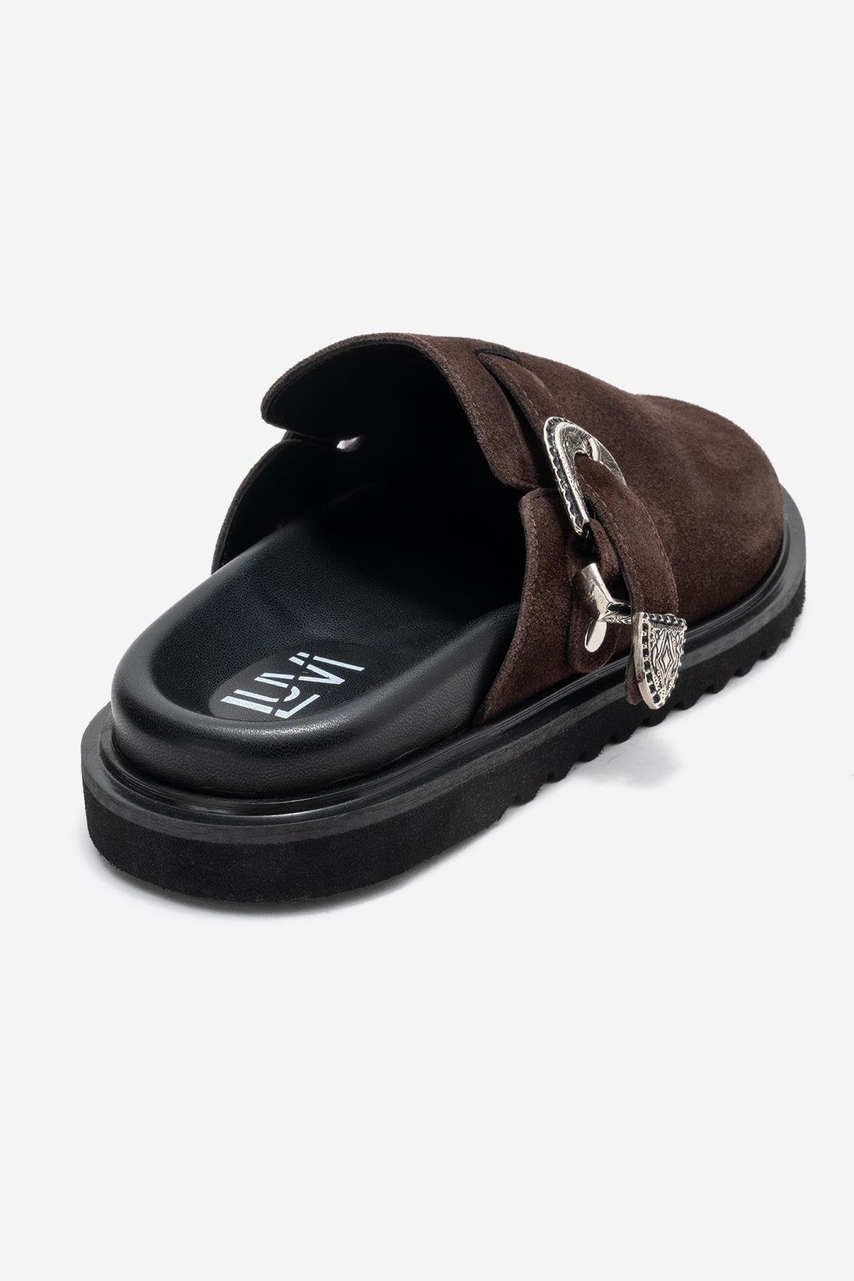 Vesta - Brown Buckle-Detail Genuine Leather Closed-Toe Mule (Women)