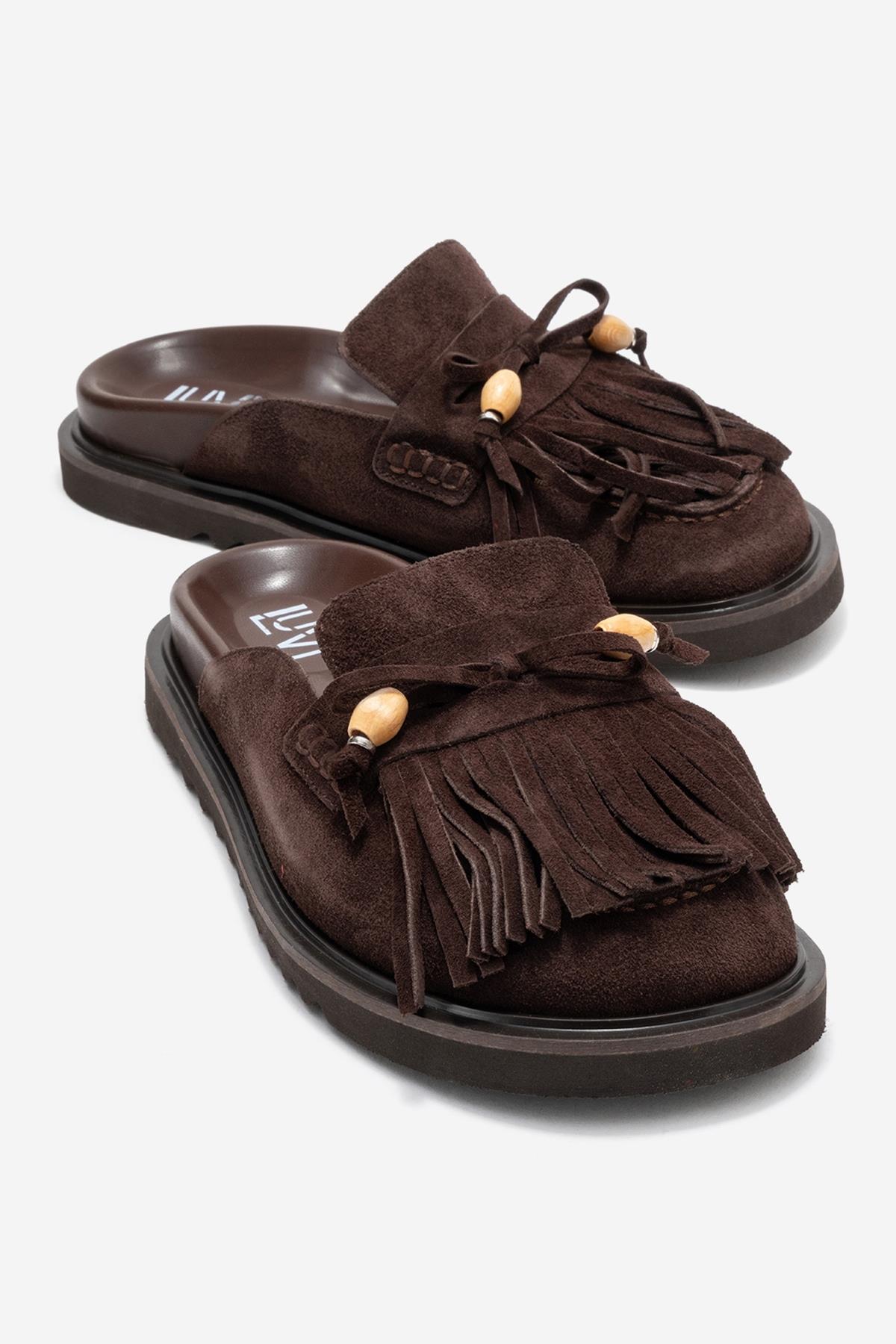 Carol - Brown Tassel-Detail Genuine Leather Closed-Toe Mule (Women)