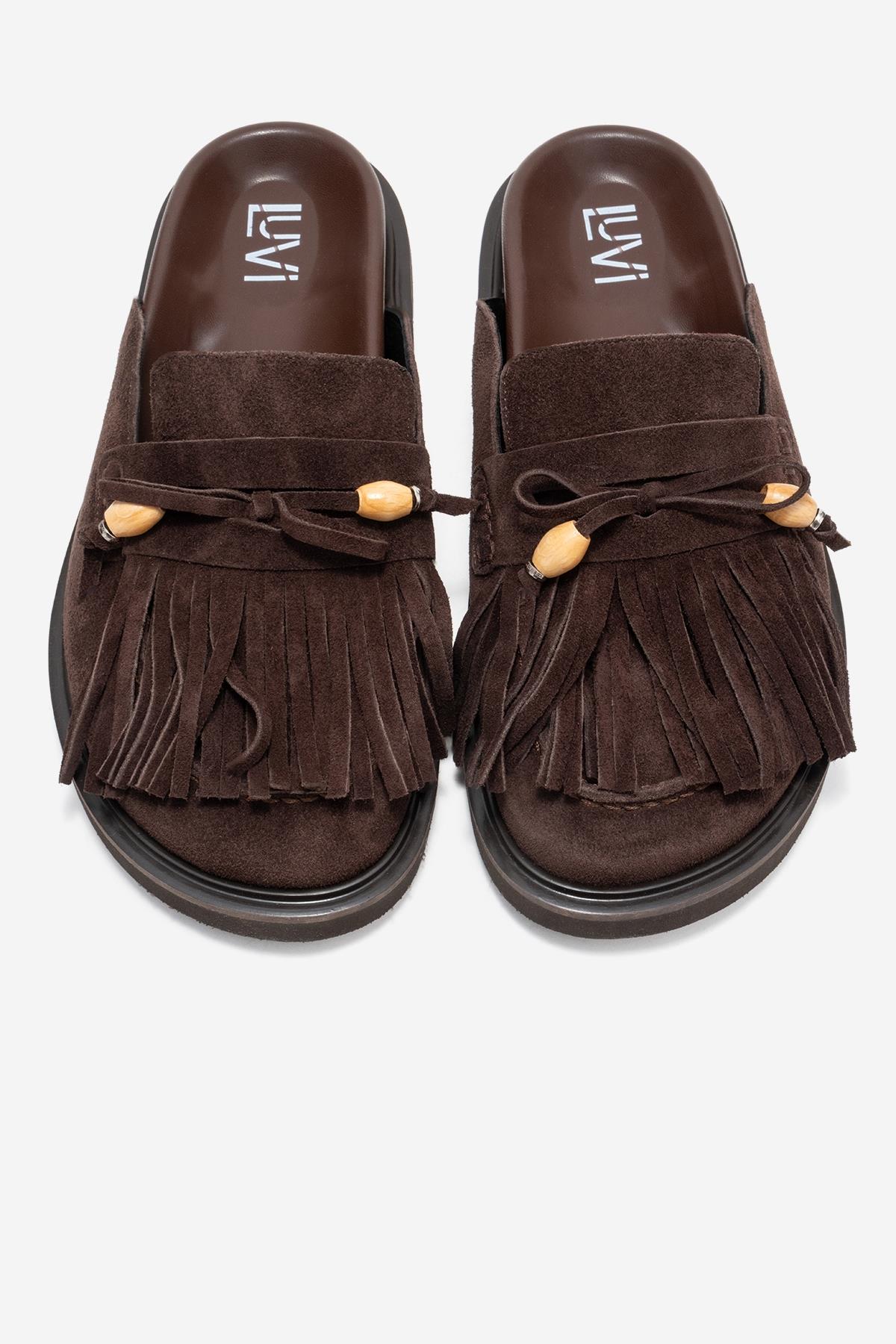 Carol - Brown Tassel-Detail Genuine Leather Closed-Toe Mule (Women)