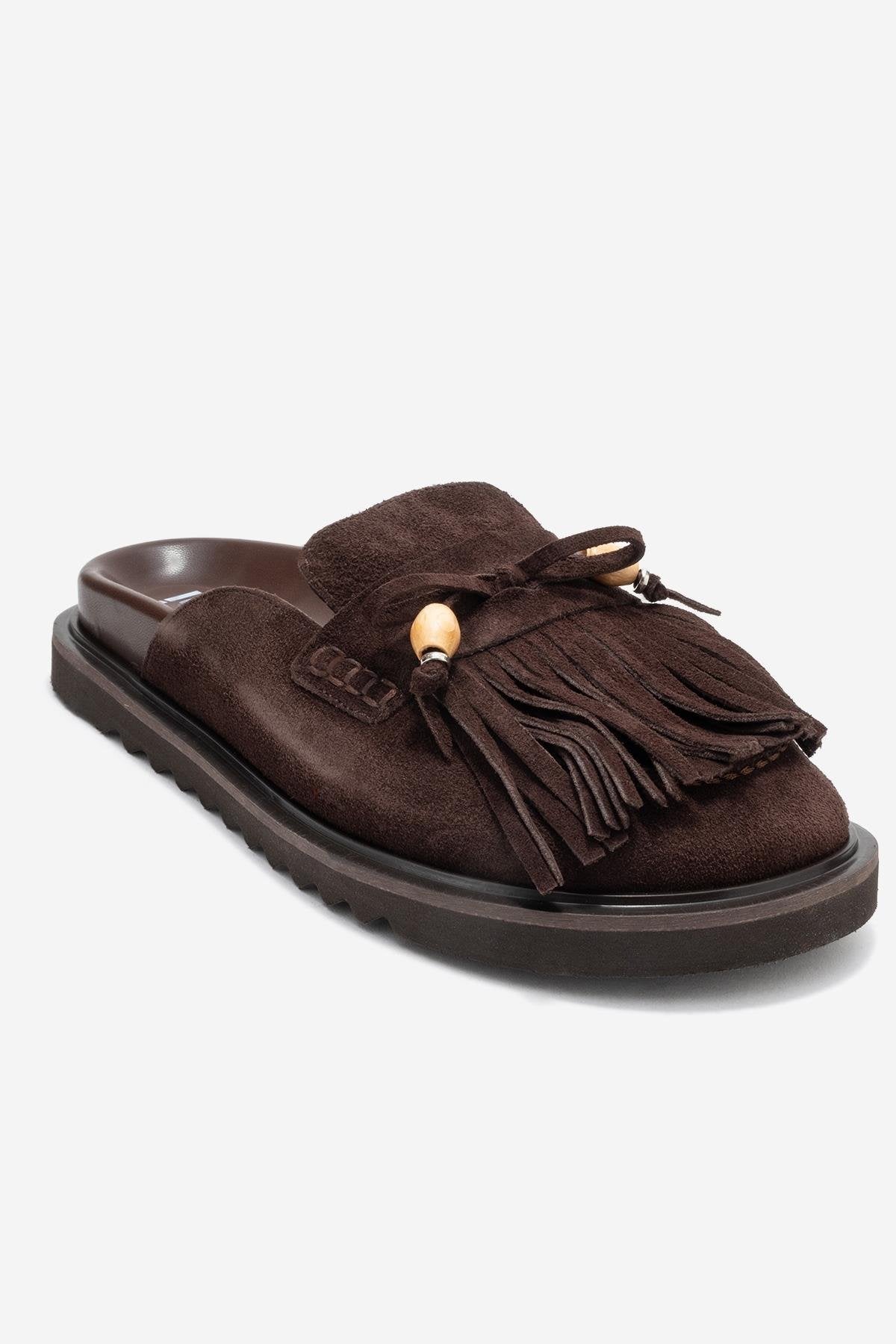 Carol - Brown Tassel-Detail Genuine Leather Closed-Toe Mule (Women)