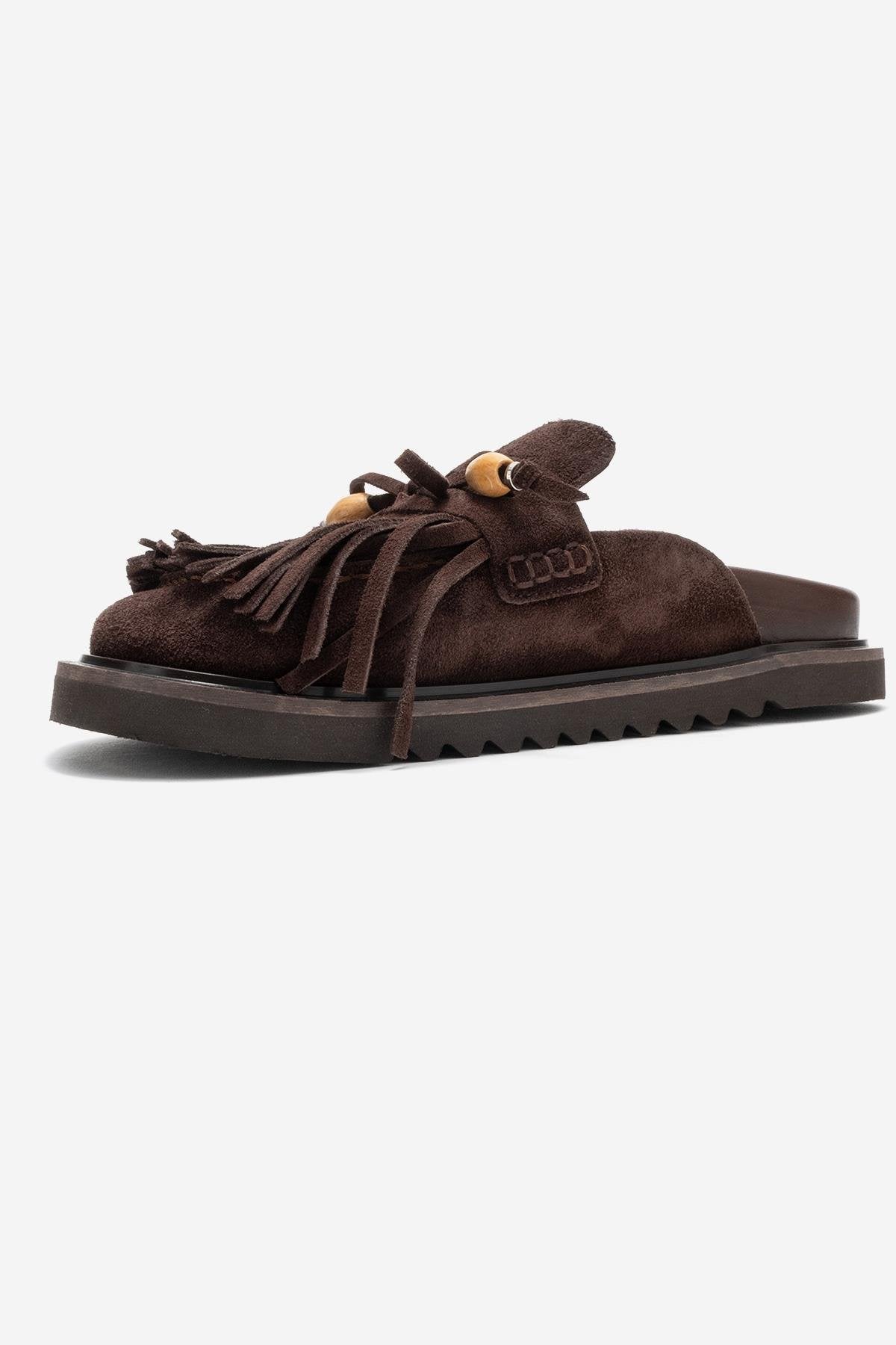 Carol - Brown Tassel-Detail Genuine Leather Closed-Toe Mule (Women)