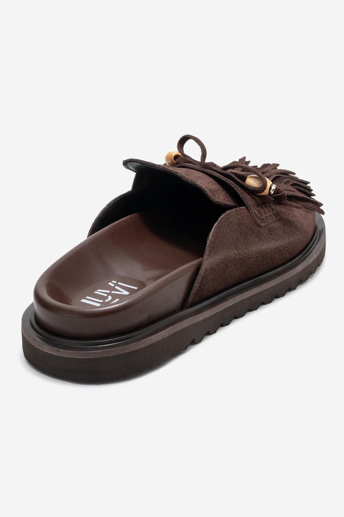 Carol - Brown Tassel-Detail Genuine Leather Closed-Toe Mule (Women)