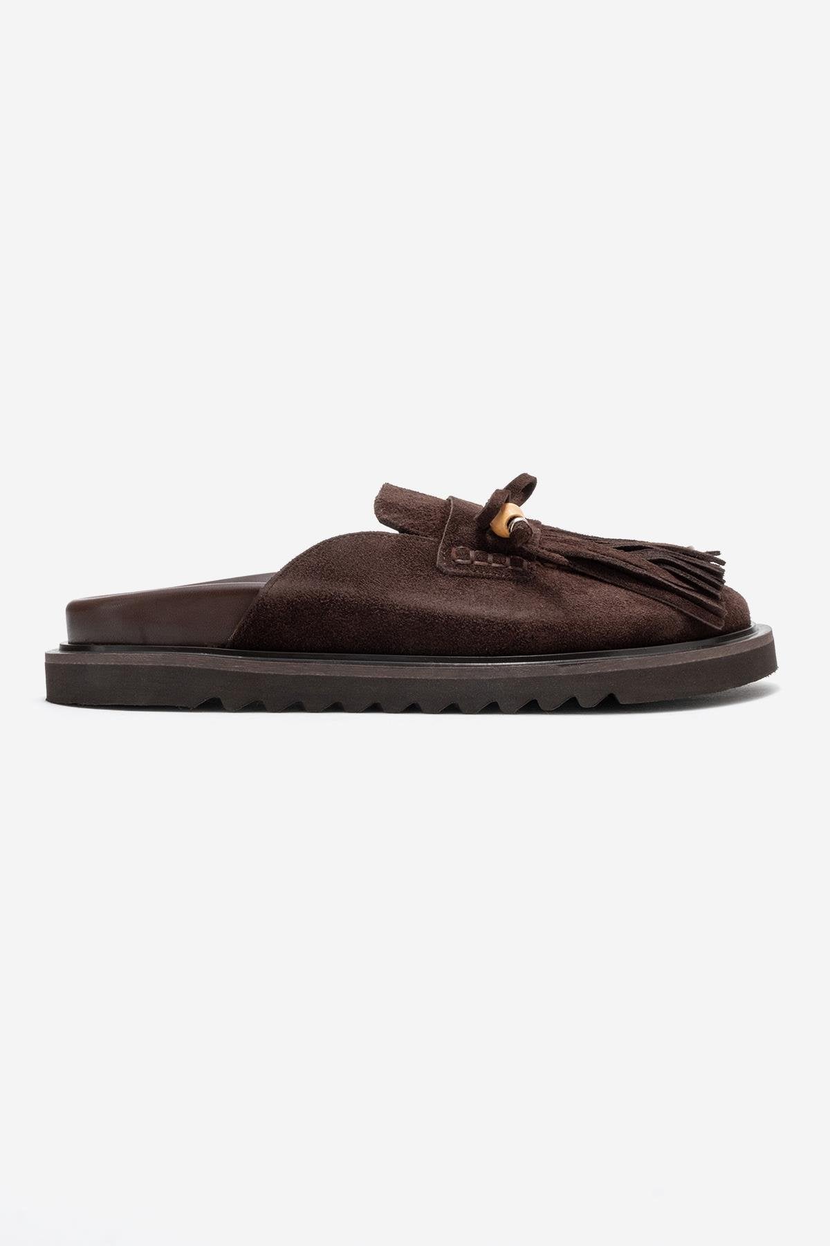 Carol - Brown Tassel-Detail Genuine Leather Closed-Toe Mule (Women)