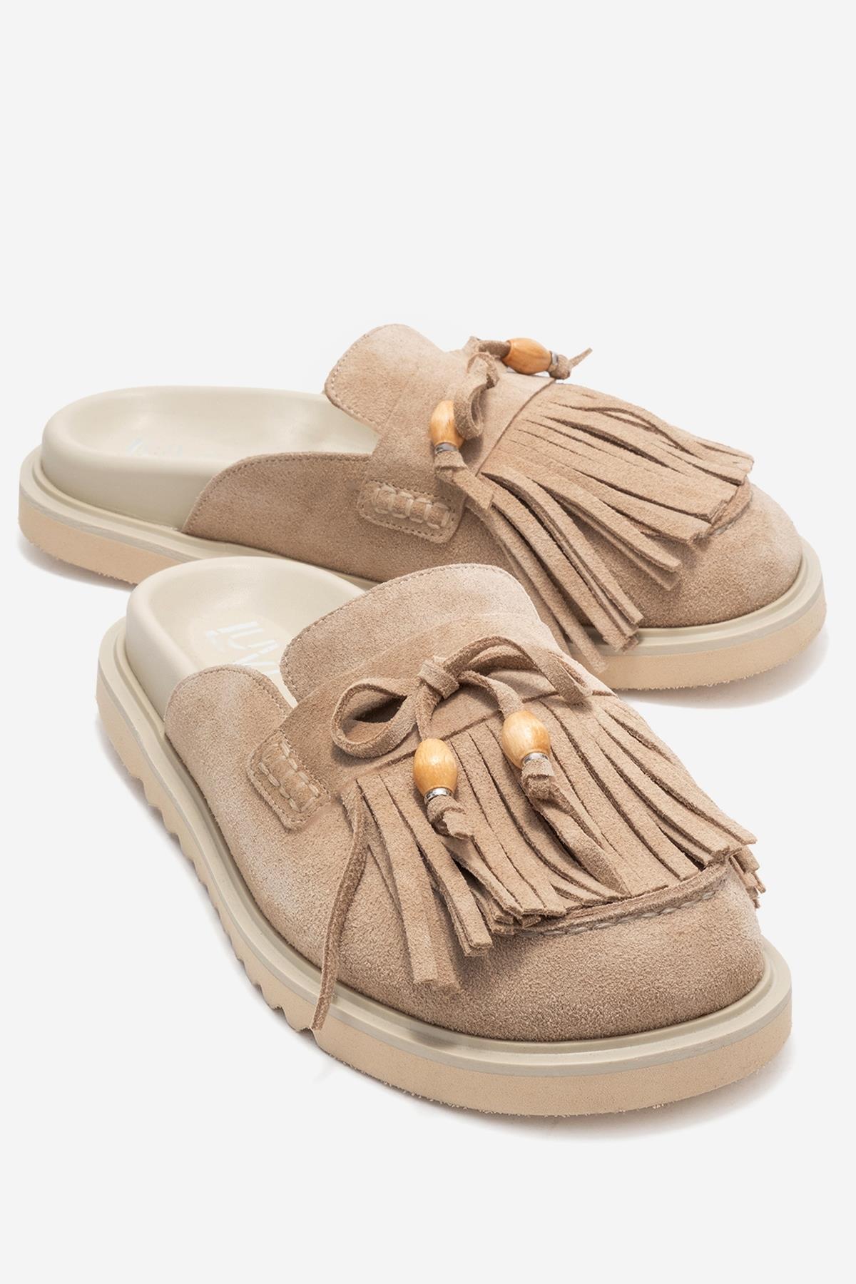 Carol - Beige Genuine Leather Closed-Toe Slipper (Women)