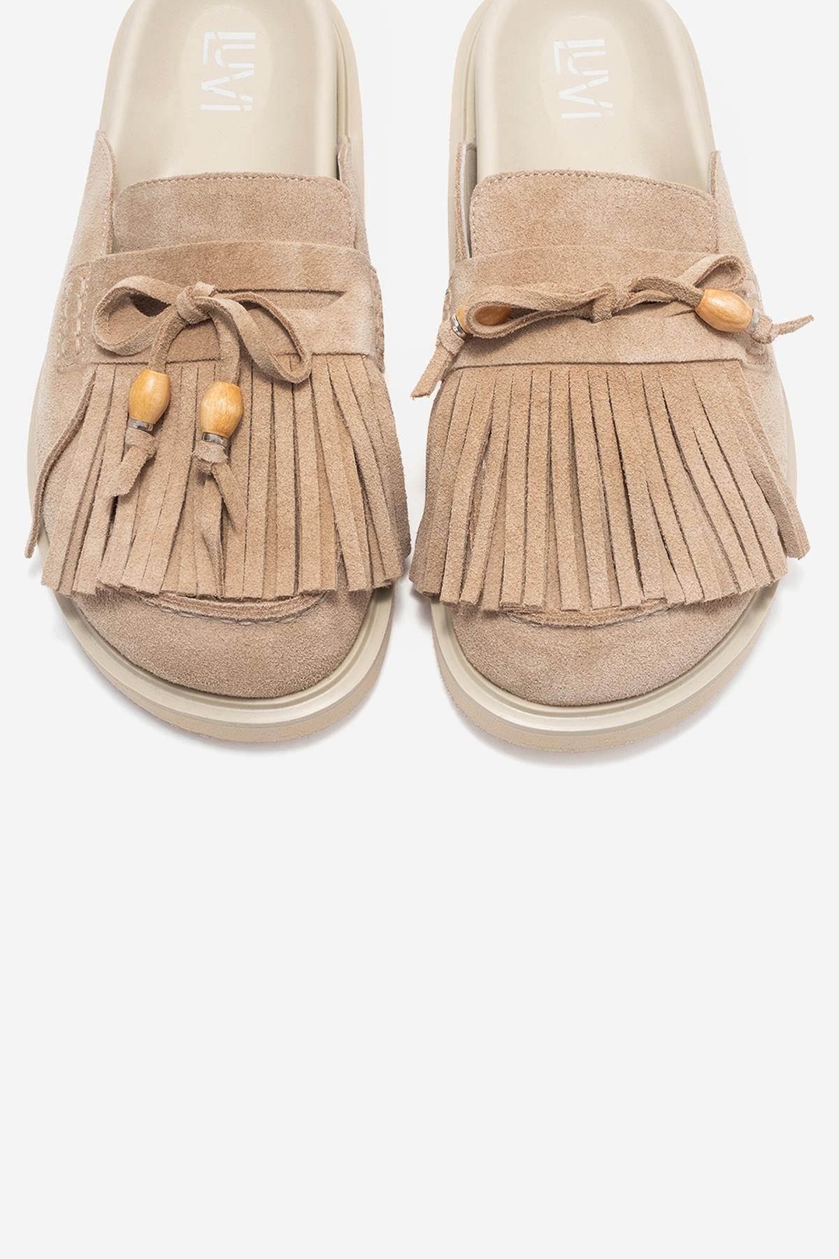 Carol - Beige Genuine Leather Closed-Toe Slipper (Women)