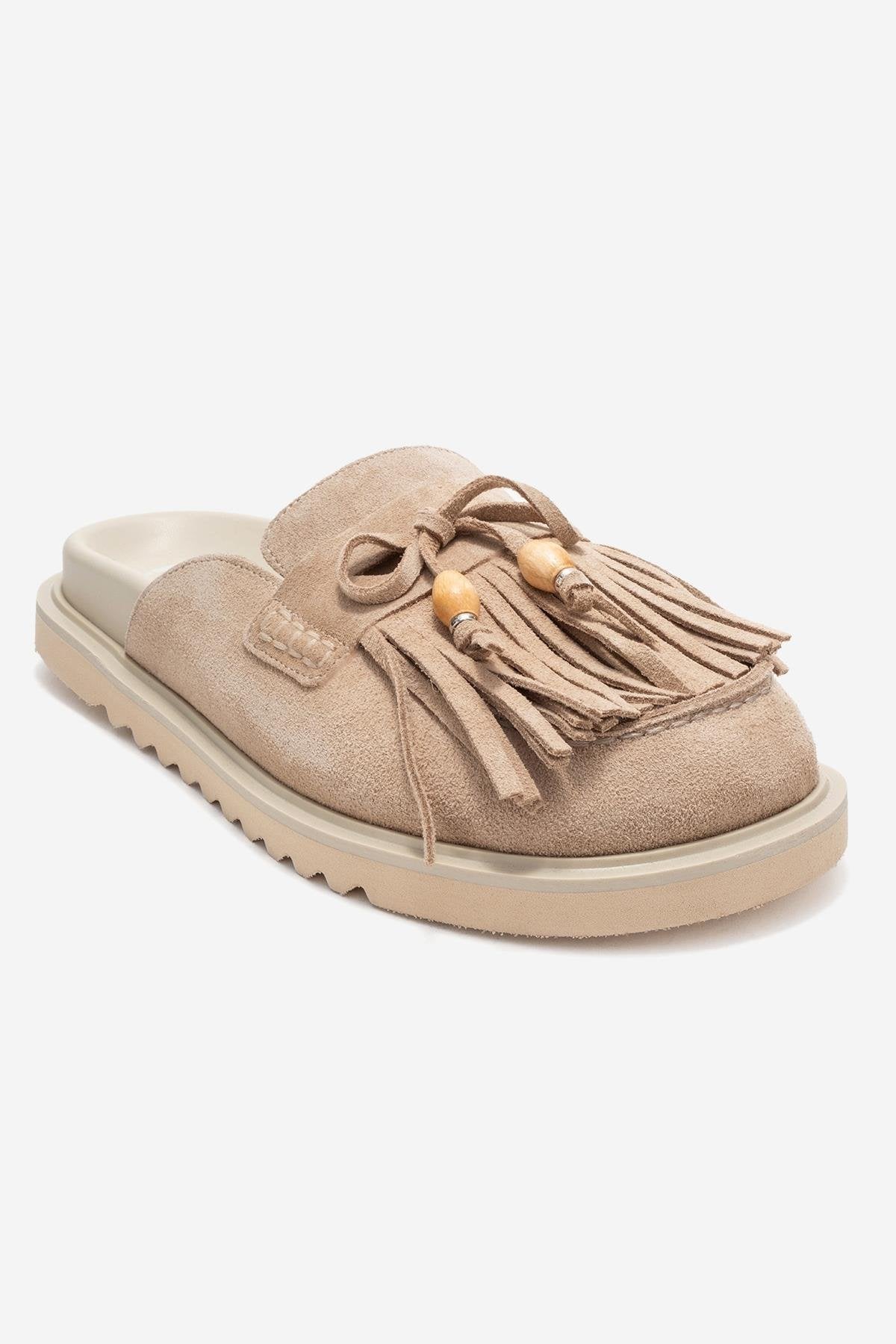 Carol - Beige Genuine Leather Closed-Toe Slipper (Women)