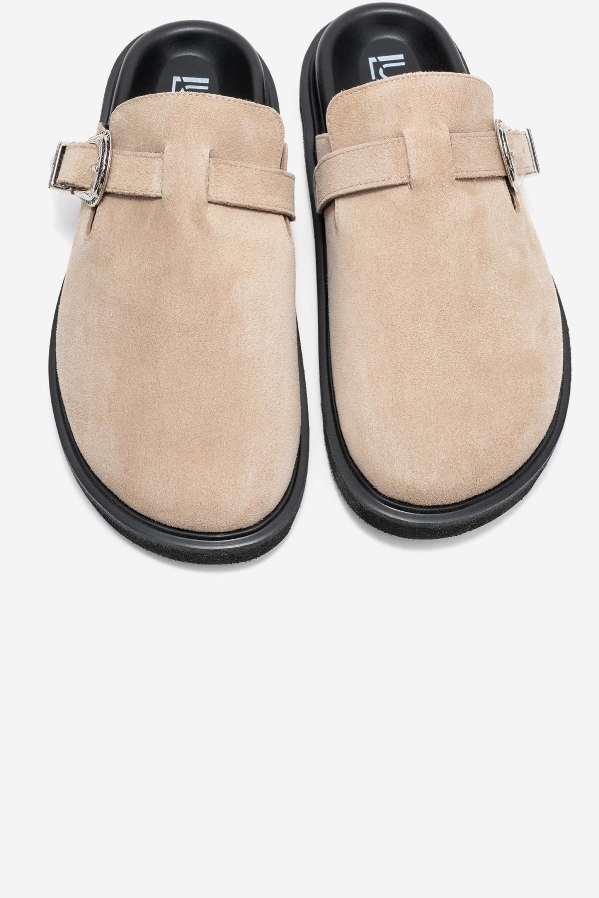 Vesta - Beige Genuine Leather Closed-Toe Slipper (Women)