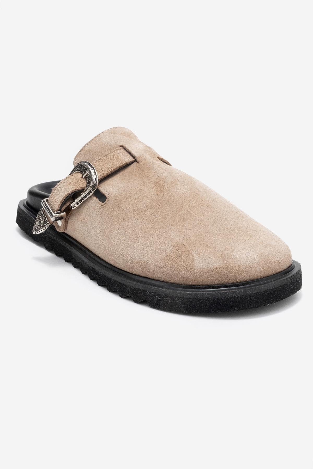 Vesta - Beige Genuine Leather Closed-Toe Slipper (Women)