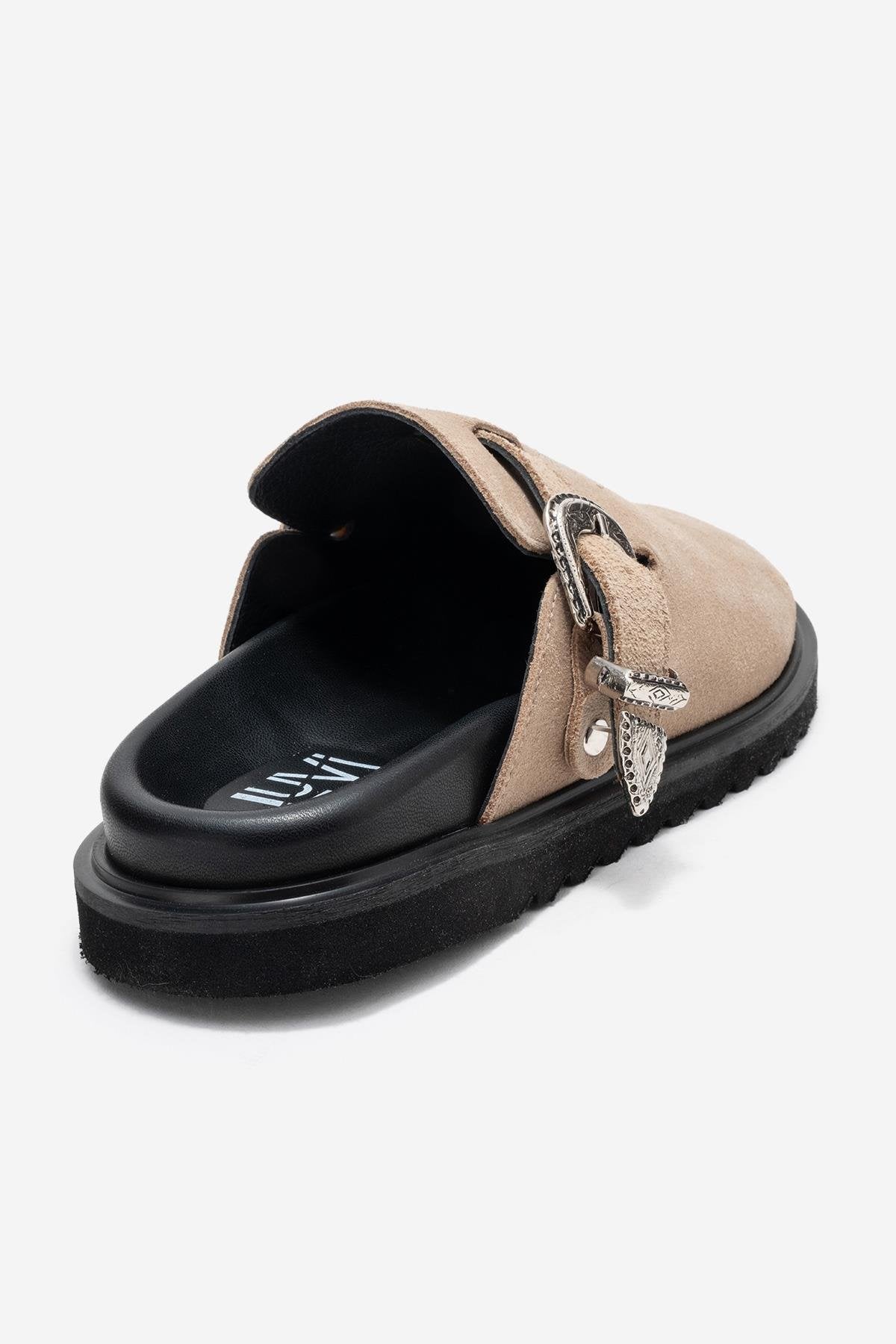 Vesta - Beige Genuine Leather Closed-Toe Slipper (Women)