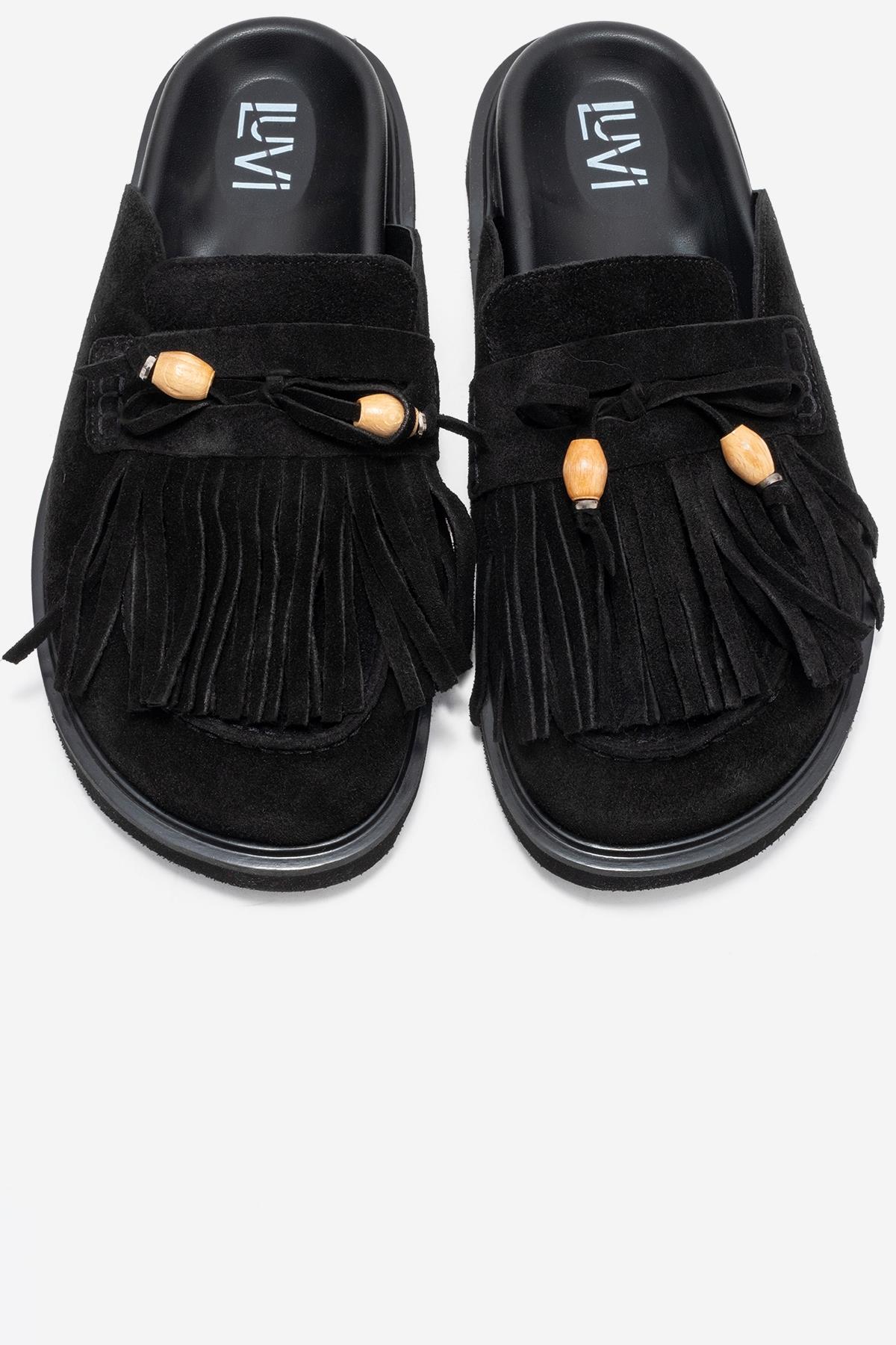 Carol - Black Genuine Leather Closed-Toe Slipper (Women)