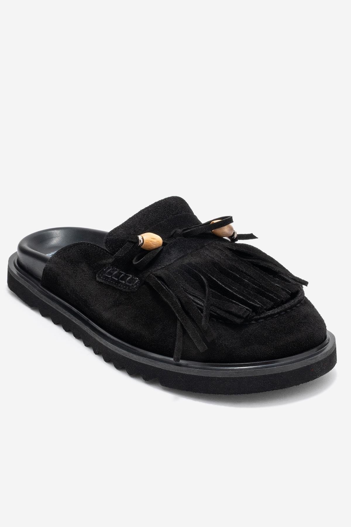 Carol - Black Genuine Leather Closed-Toe Slipper (Women)