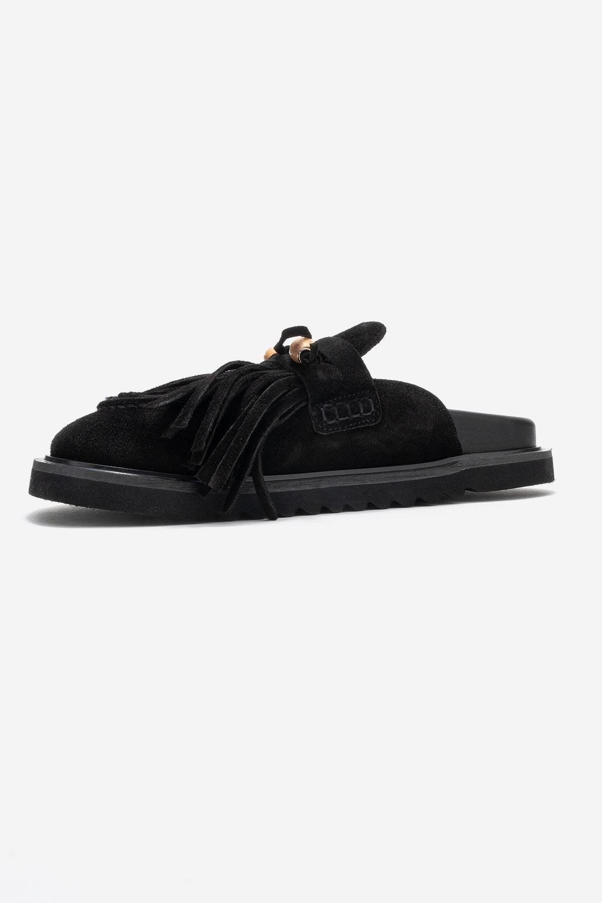 Carol - Black Genuine Leather Closed-Toe Slipper (Women)