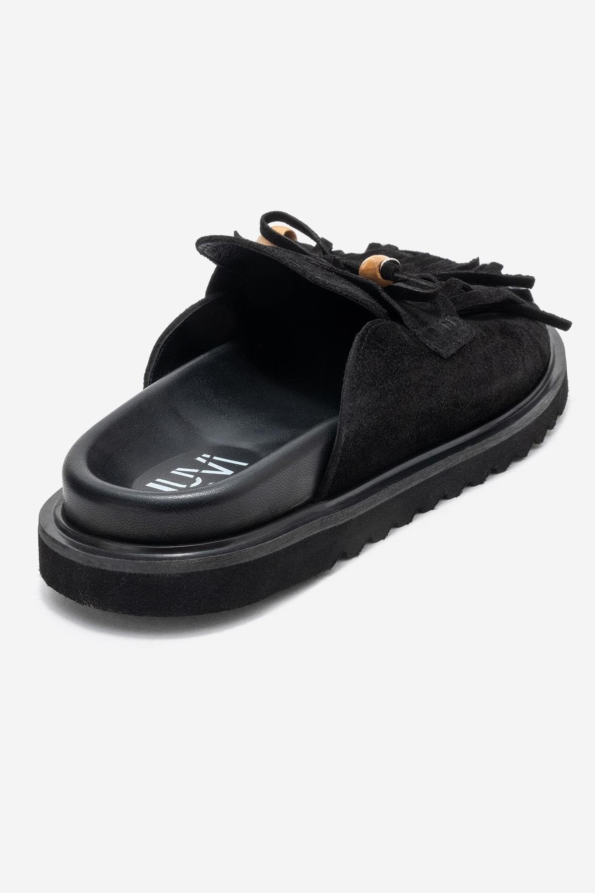 Carol - Black Genuine Leather Closed-Toe Slipper (Women)