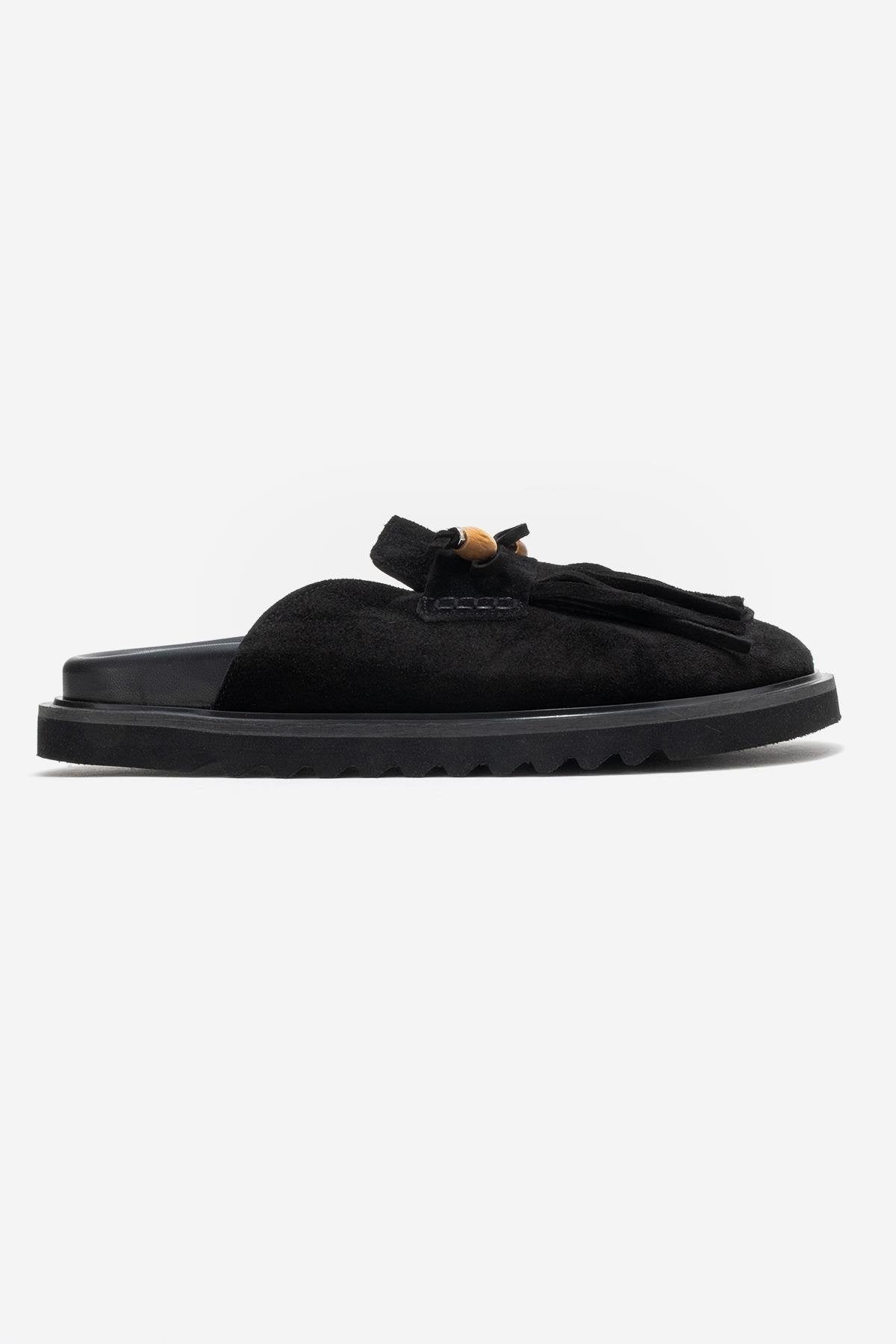 Carol - Black Genuine Leather Closed-Toe Slipper (Women)