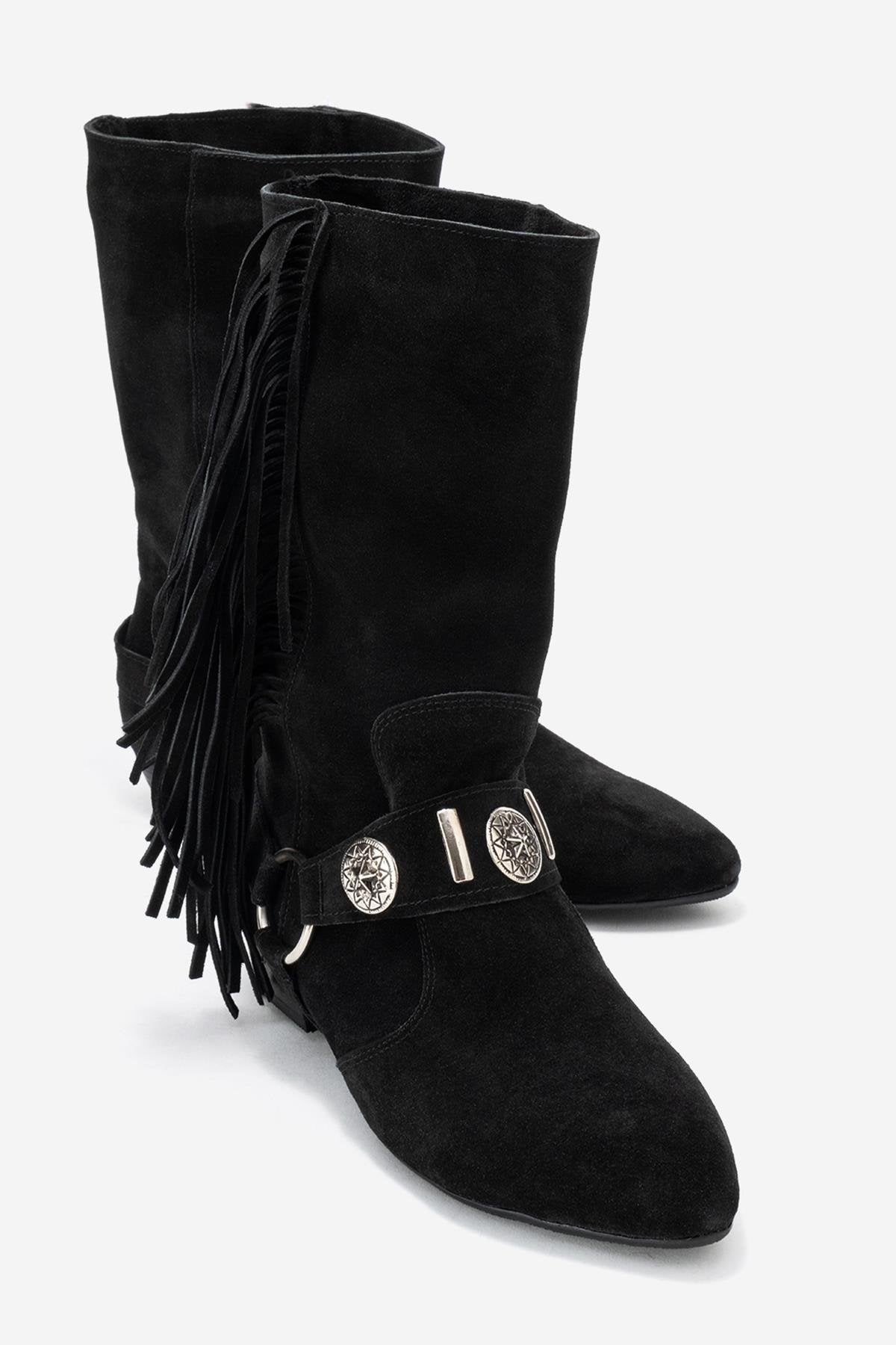 Selora - Black Genuine Leather Buckled Western Boot (Women)