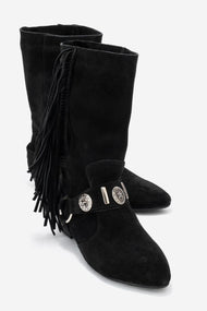 Selora - Black Genuine Leather Buckled Western Boot (Women)