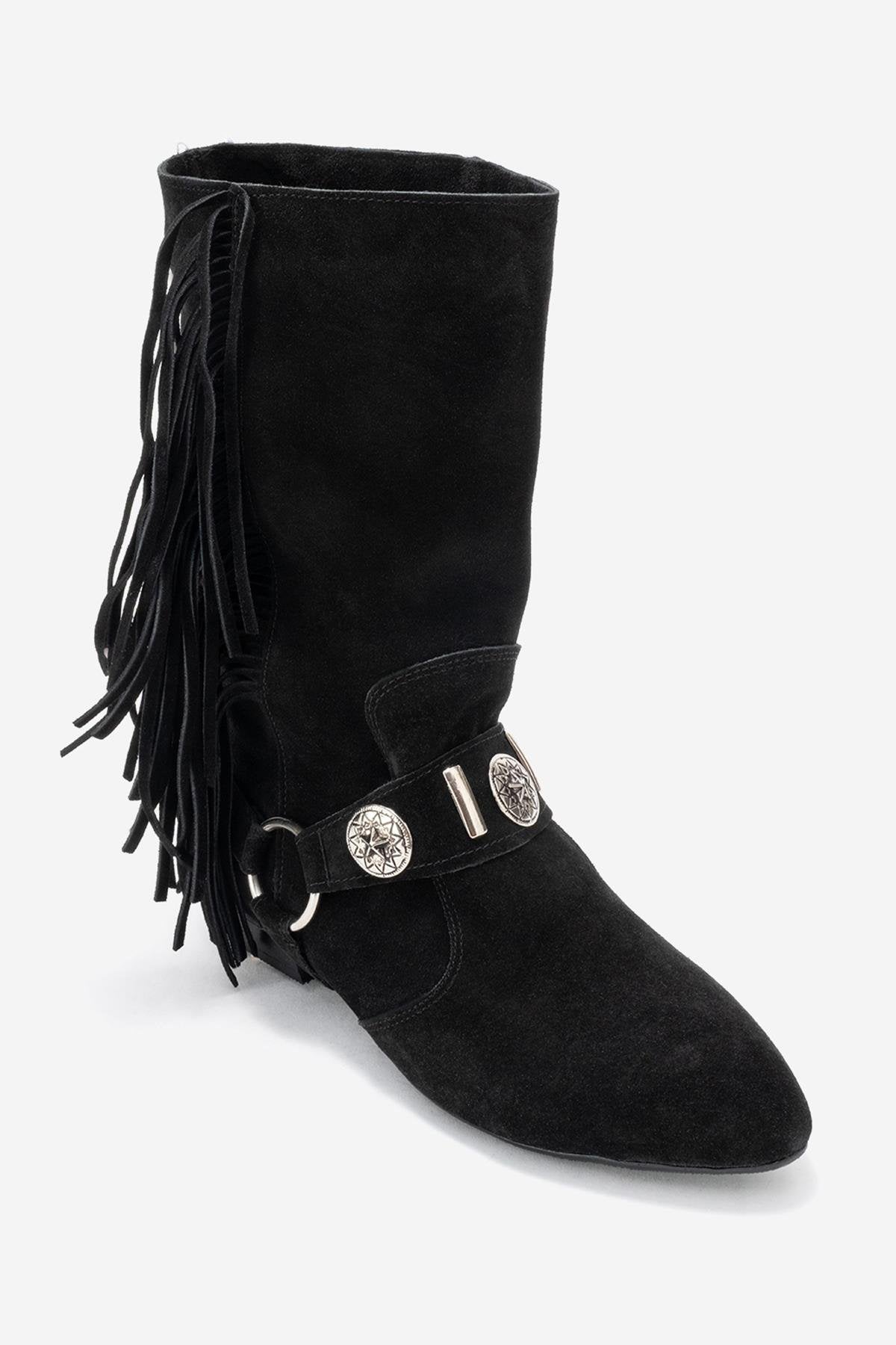 Selora - Black Genuine Leather Buckled Western Boot (Women)