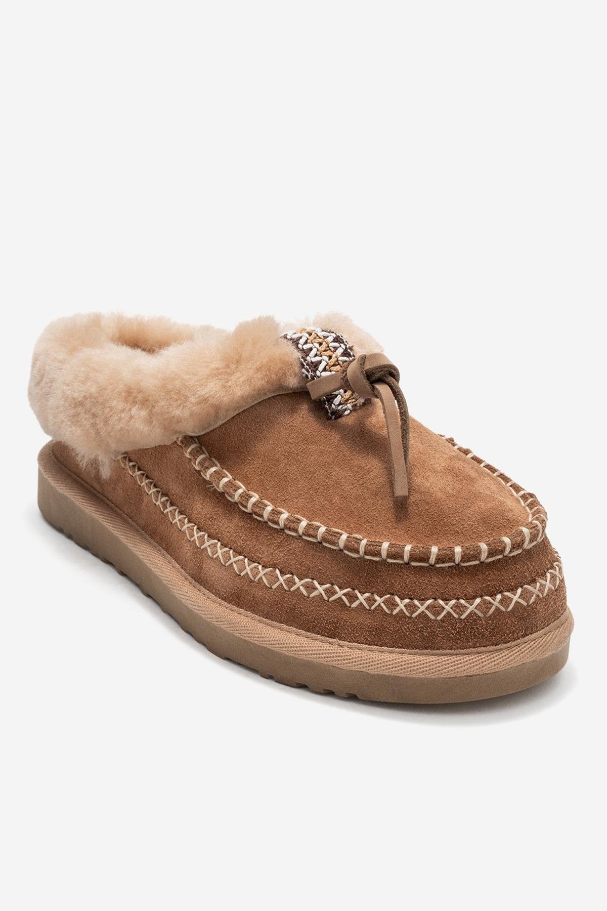 Noriel - Taupe Genuine Leather Moccasin Slipper (Women)