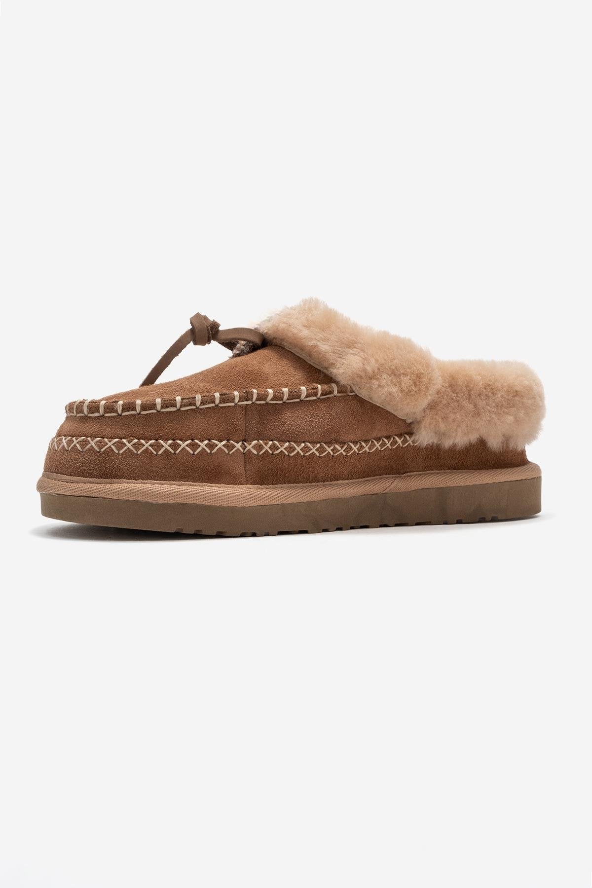 Noriel - Taupe Genuine Leather Moccasin Slipper (Women)