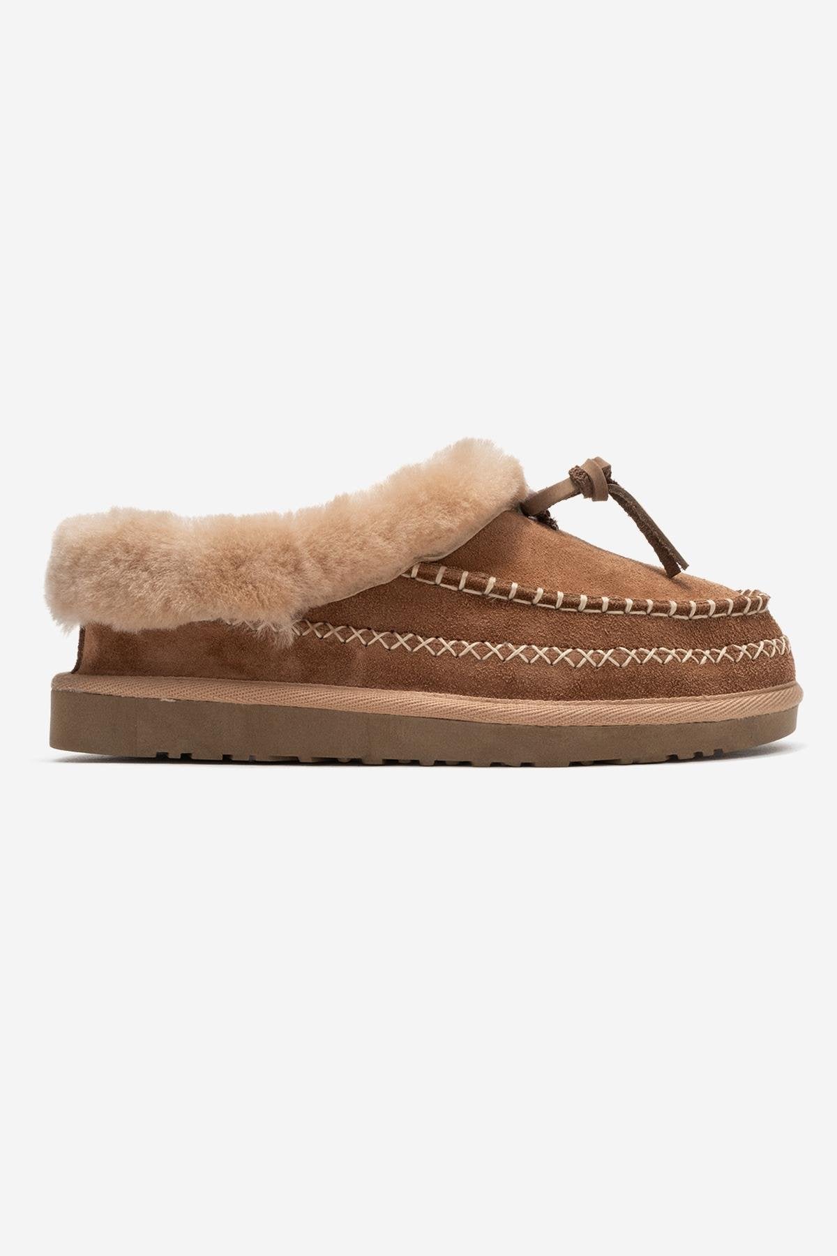 Noriel - Taupe Genuine Leather Moccasin Slipper (Women)