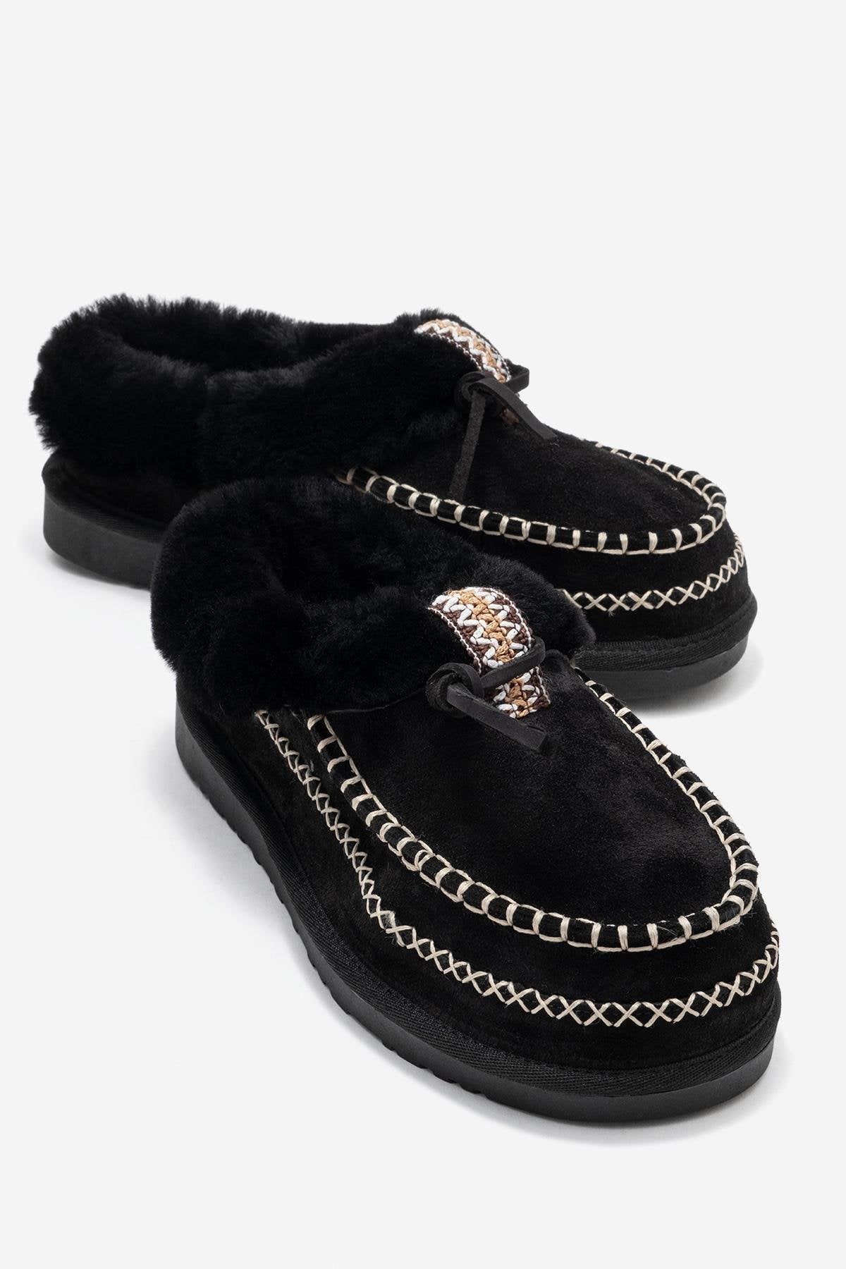 Noriel - Black Suede Genuine Leather Moccasin Slipper (Women)