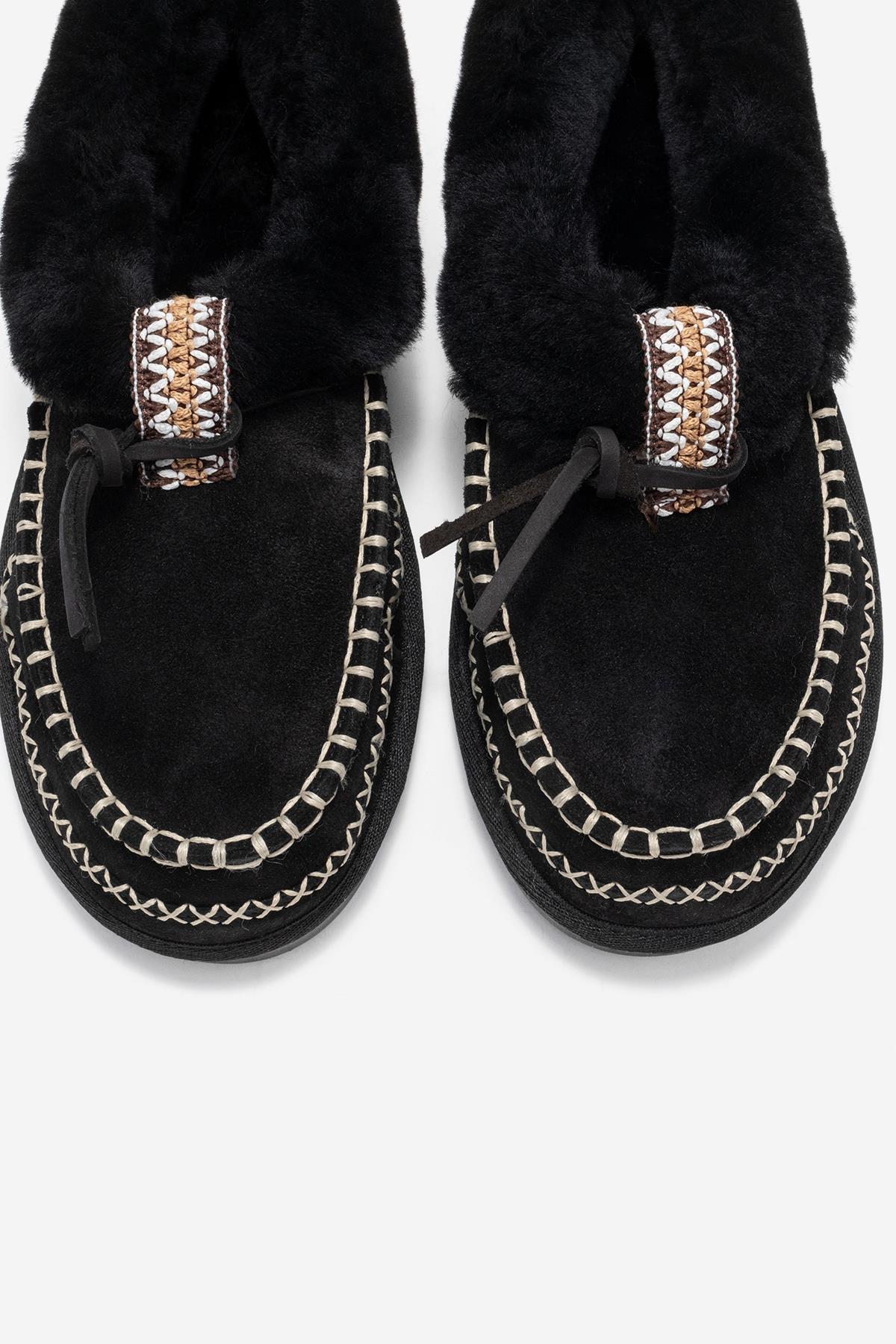 Noriel - Black Suede Genuine Leather Moccasin Slipper (Women)