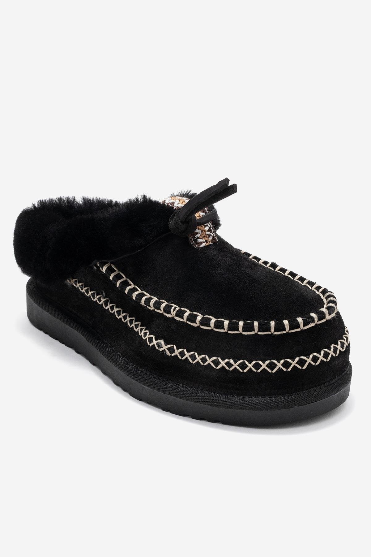 Noriel - Black Suede Genuine Leather Moccasin Slipper (Women)