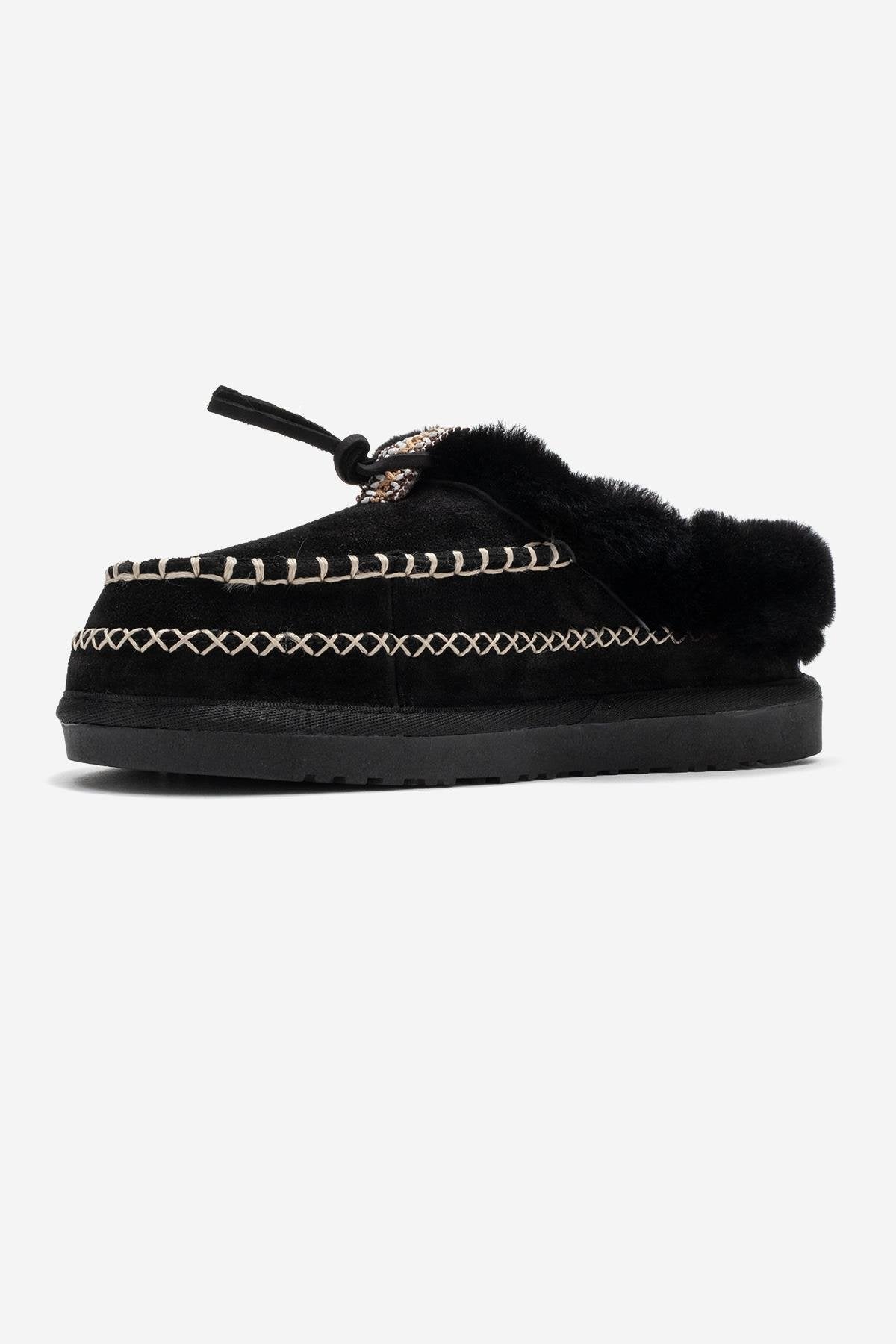 Noriel - Black Suede Genuine Leather Moccasin Slipper (Women)