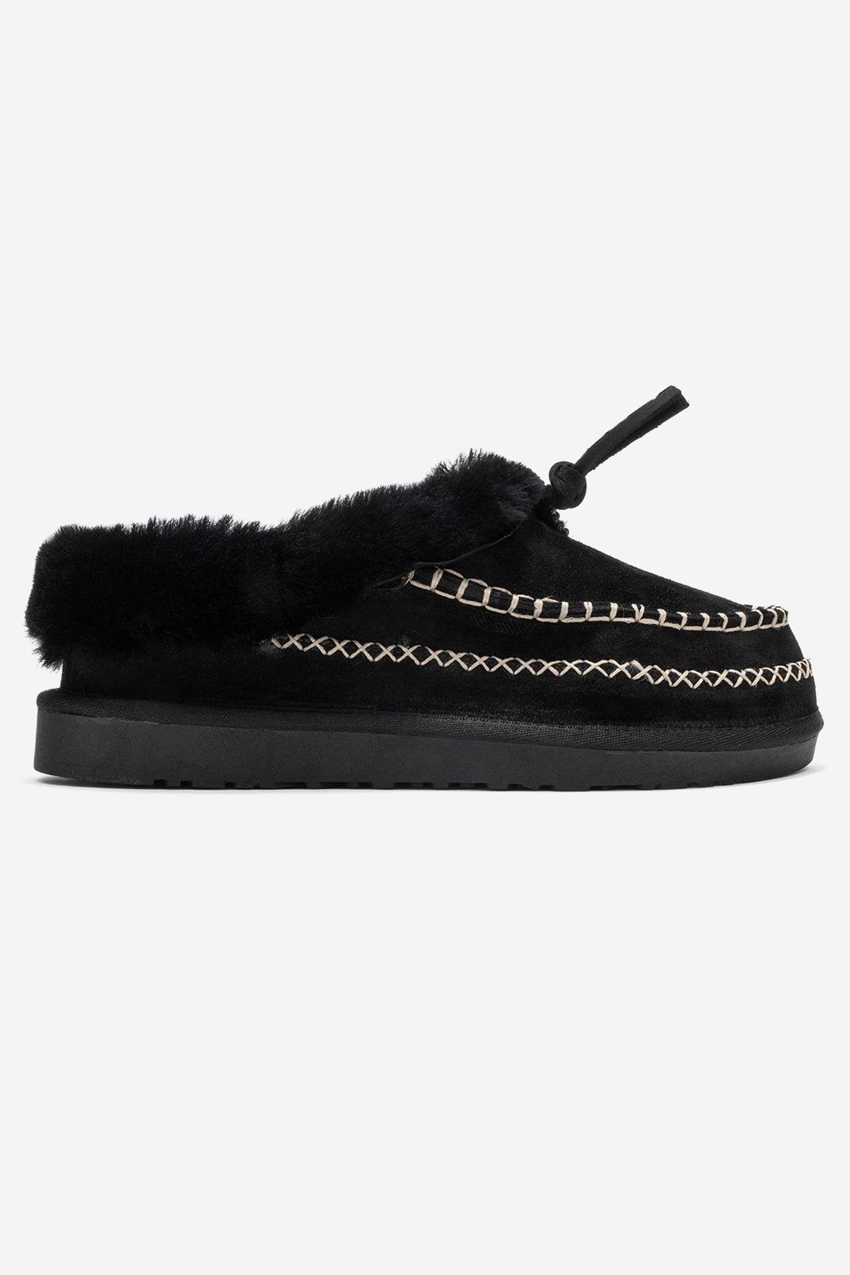 Noriel - Black Suede Genuine Leather Moccasin Slipper (Women)