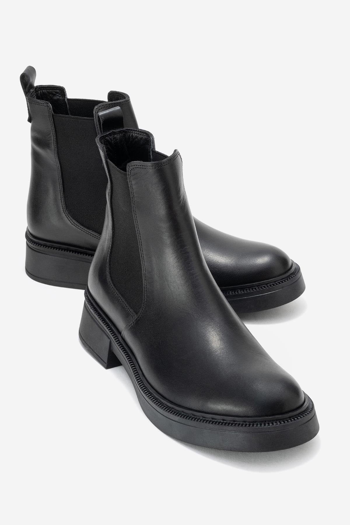Orliss - Black Genuine Leather Elastic Panel Chelsea Boot (Women)
