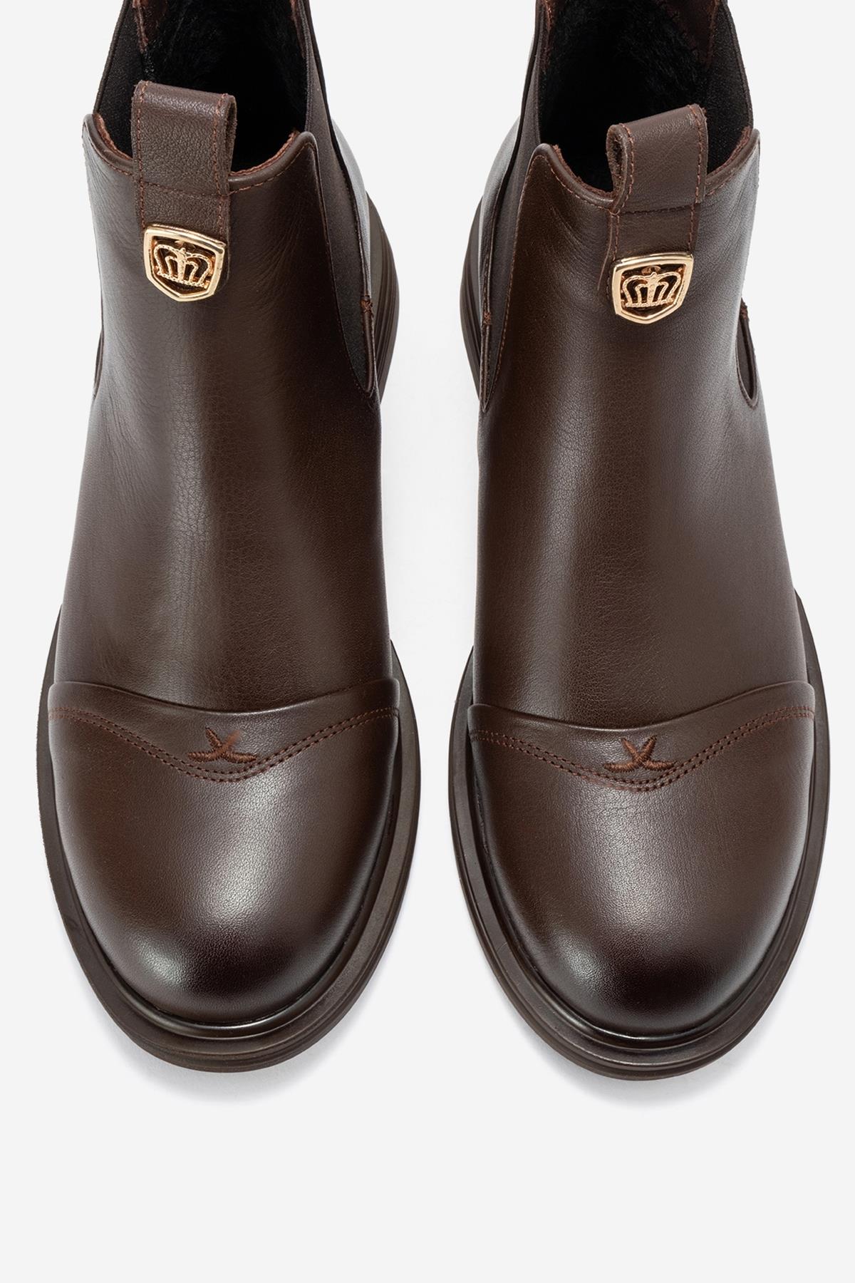 Sidney - Brown Genuine Leather Buckled Elastic Chelsea Boot (Women)