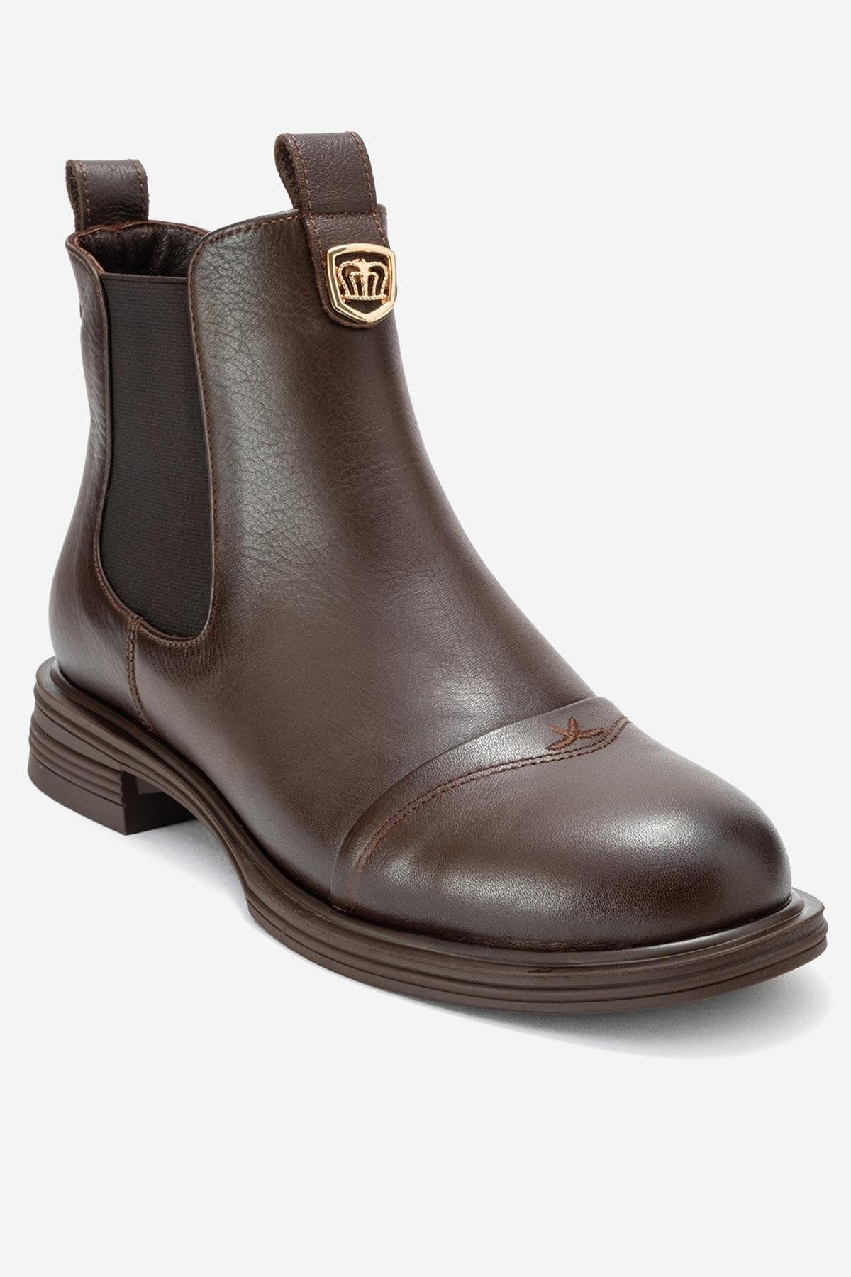 Sidney - Brown Genuine Leather Buckled Elastic Chelsea Boot (Women)