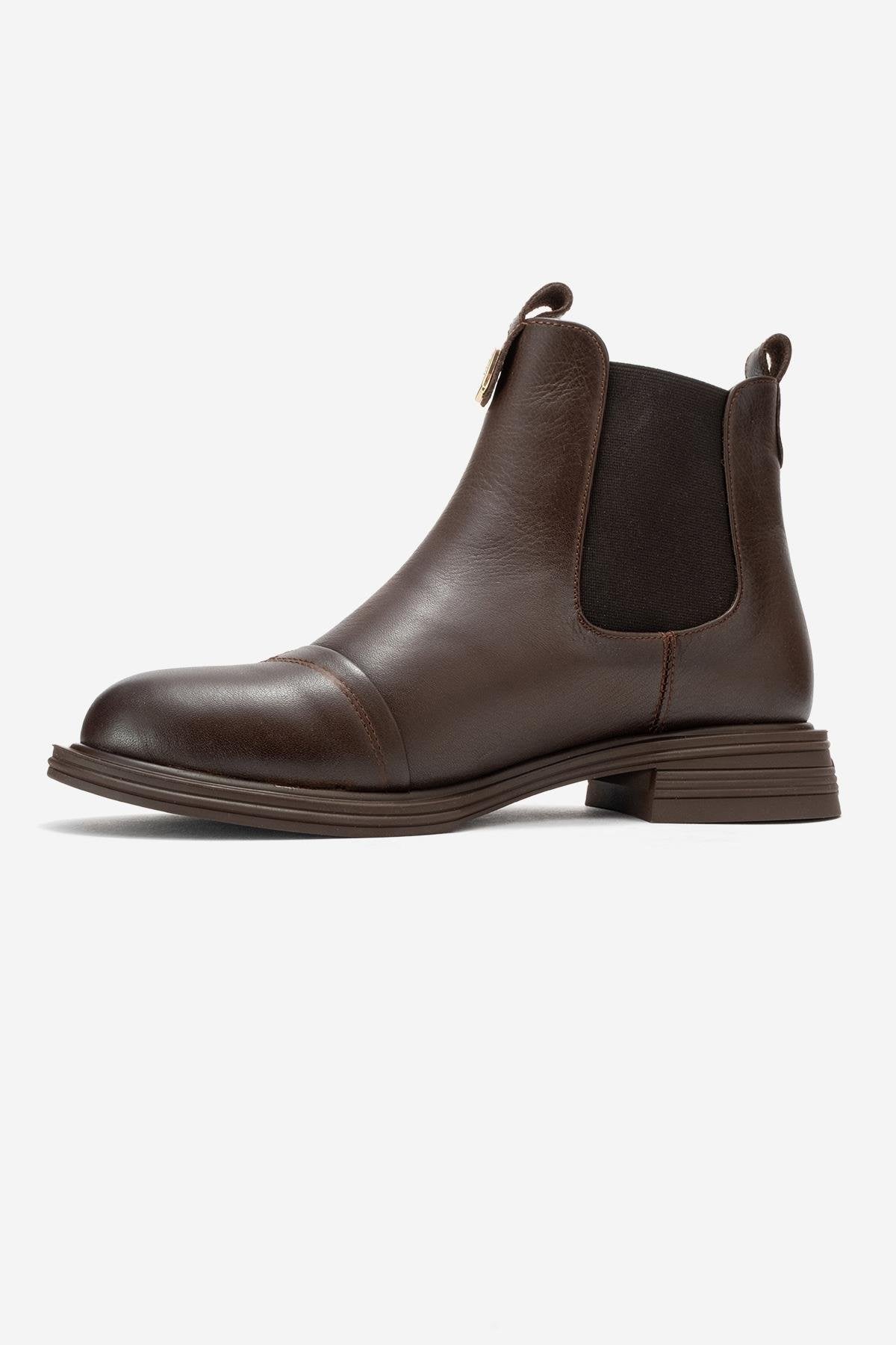 Sidney - Brown Genuine Leather Buckled Elastic Chelsea Boot (Women)